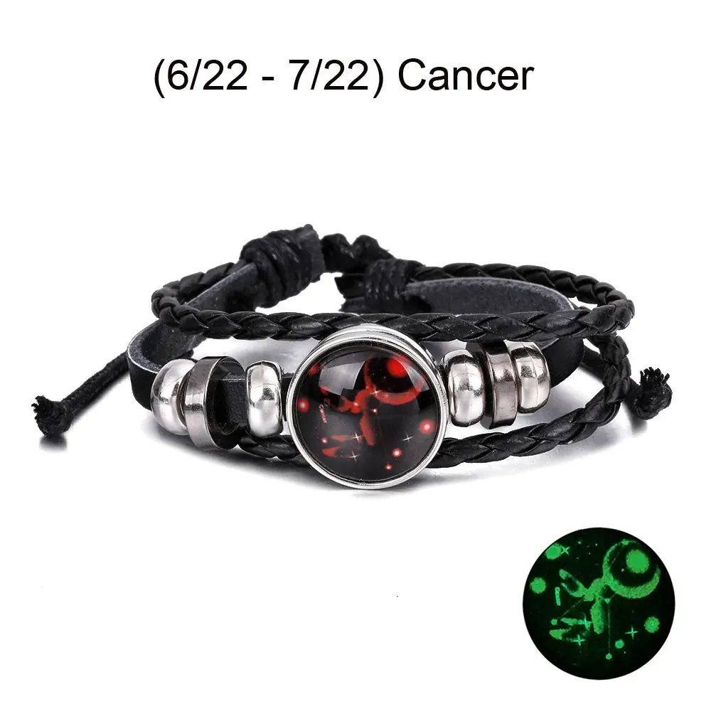 12 Zodiac Signs Leather Bracelet