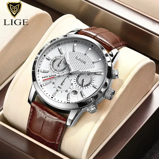 2023 New Mens Watches LIGE Top Brand Luxury Leather Casual Quartz - Vegan leather Imported