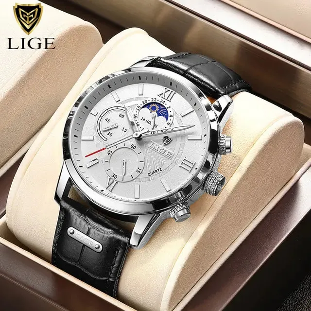 2023 New Mens Watches LIGE Top Brand Luxury Leather Casual Quartz - Vegan leather Imported