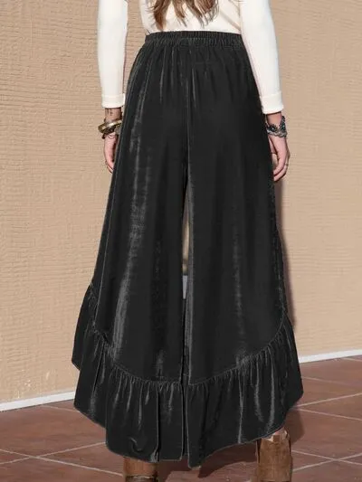 3 Boho Ruffle Wide Leg Slit Pants