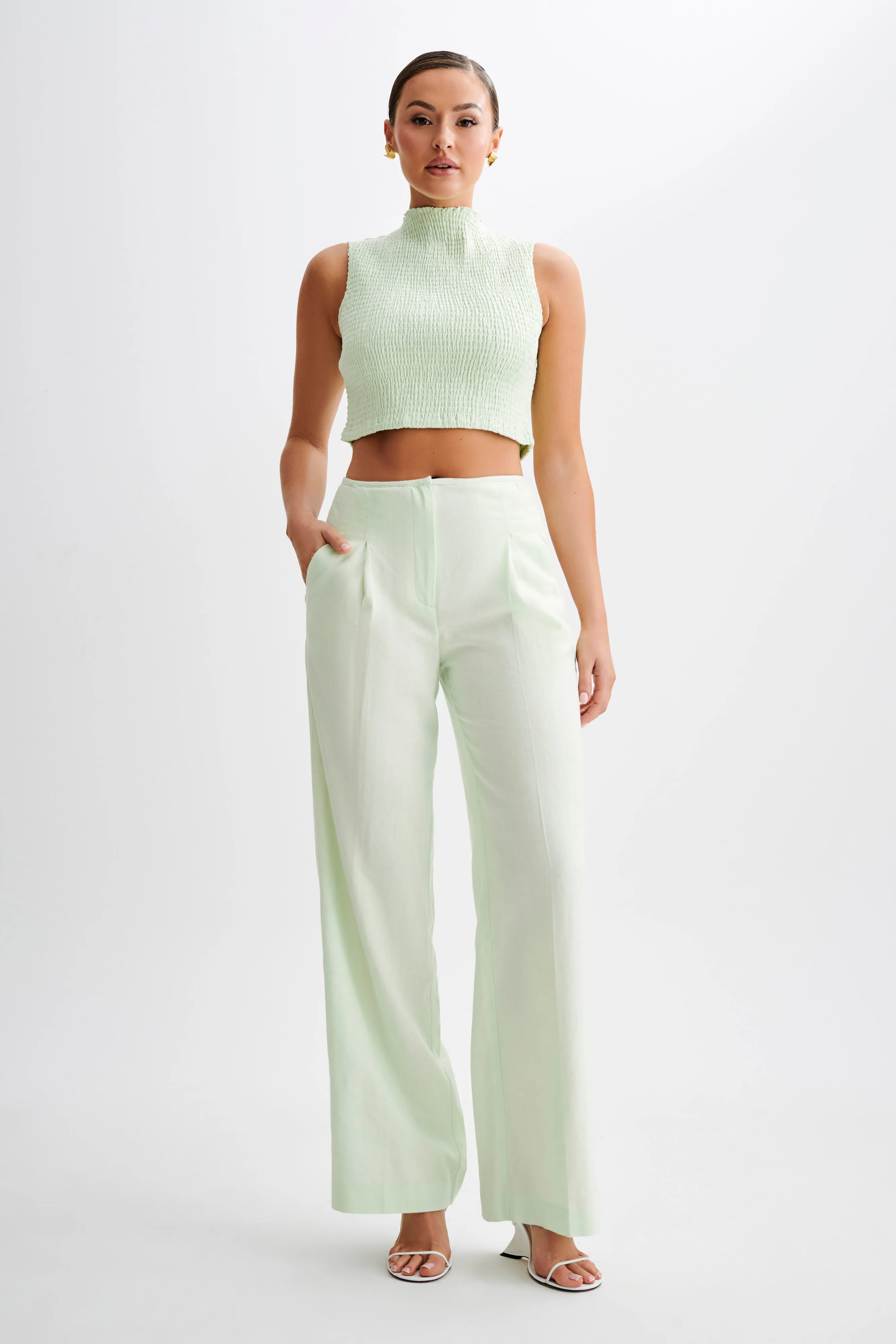 Adrina Straight Leg Linen Pant - Mint