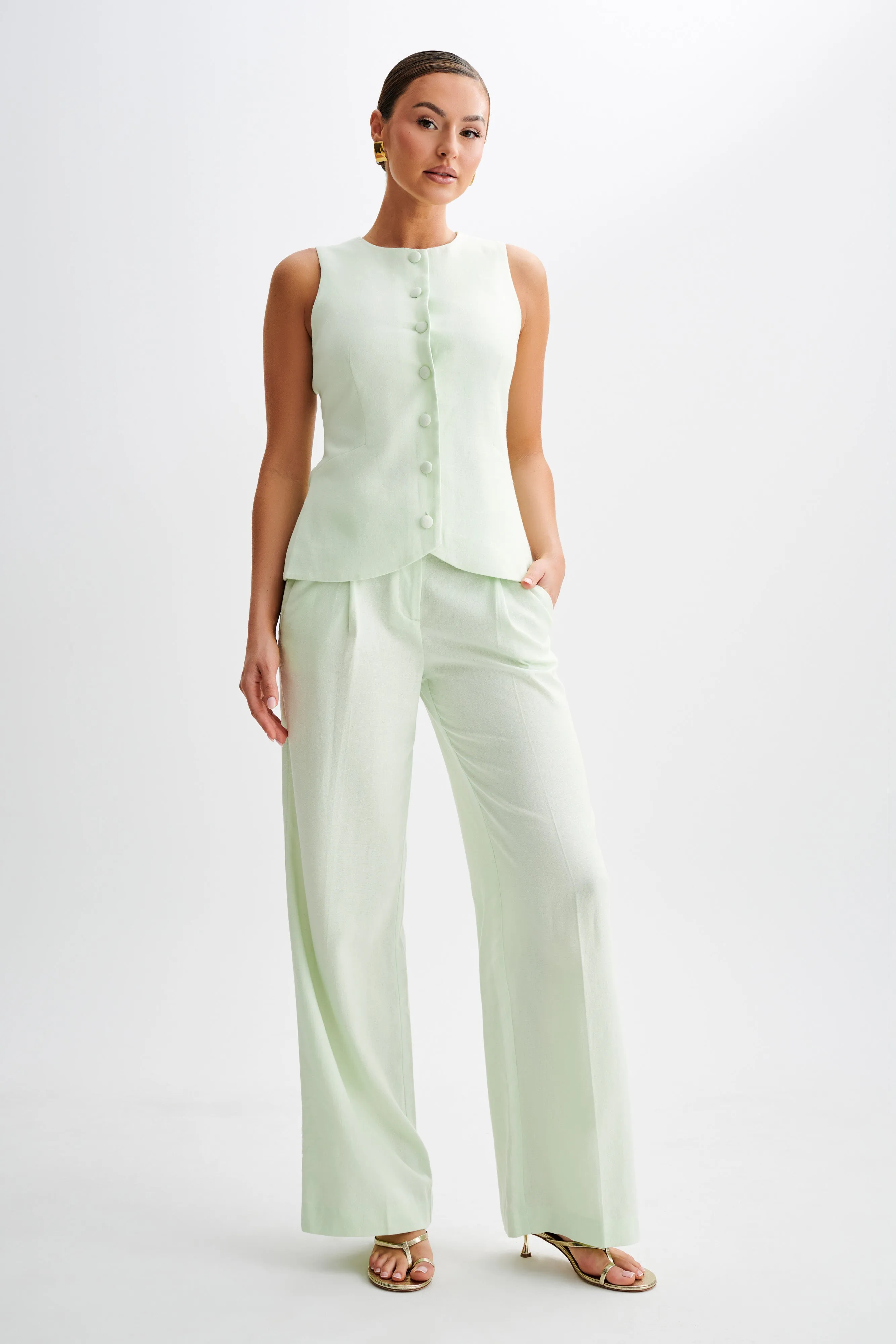 Adrina Straight Leg Linen Pant - Mint