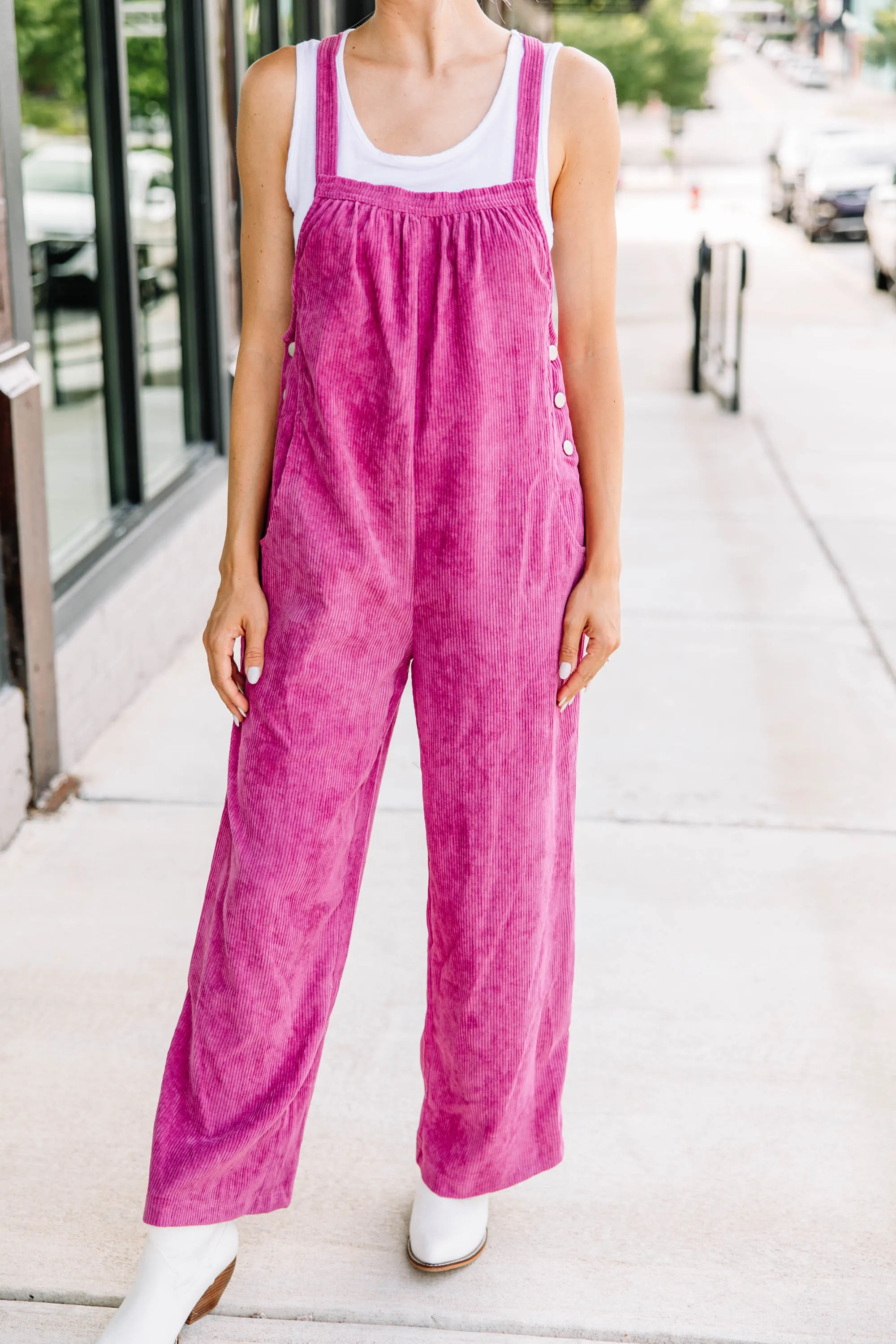 All Figured Out Orchid Purple Corduroy Jumpsuit