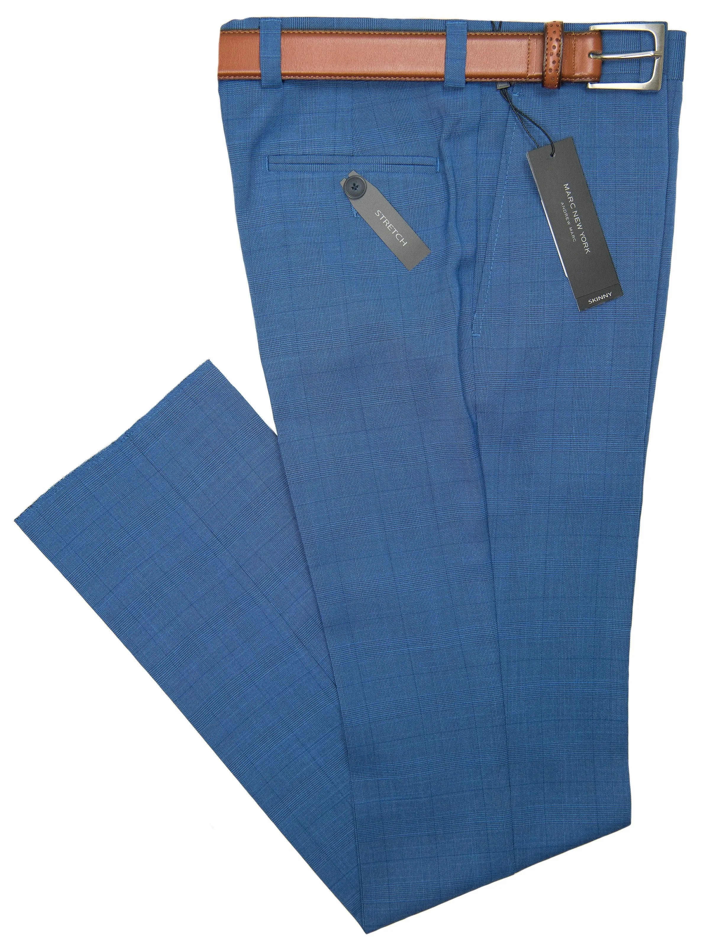 Andrew Marc 28338P Boy's Suit Separate Pant - Skinny Fit - Plaid - Blue