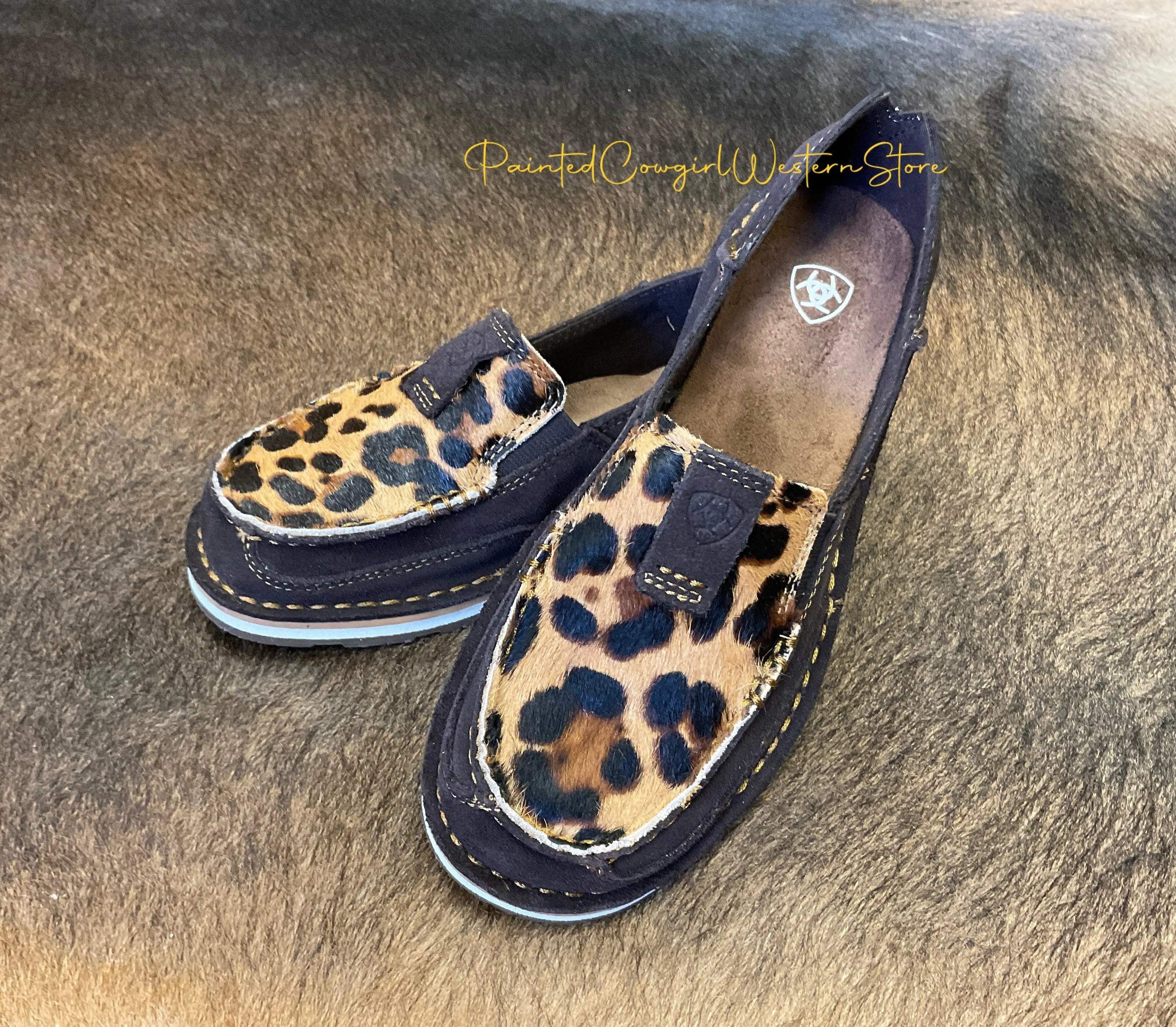 Ariat Women's Chocolate Suede Leather Leopard Hair On Cruiser Shoes 10038413