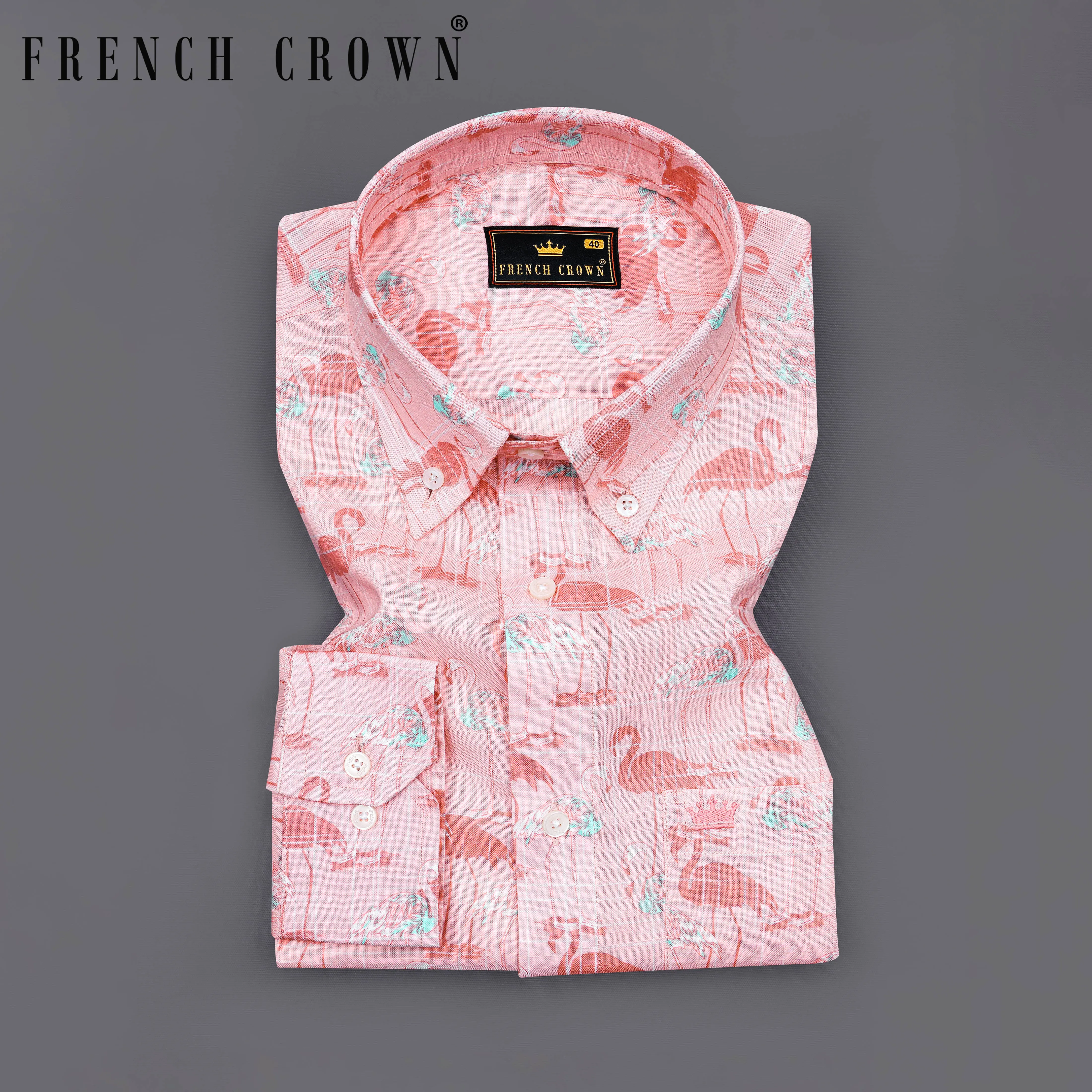 Azalea Pink Swan Printed Premium Cotton Shirt