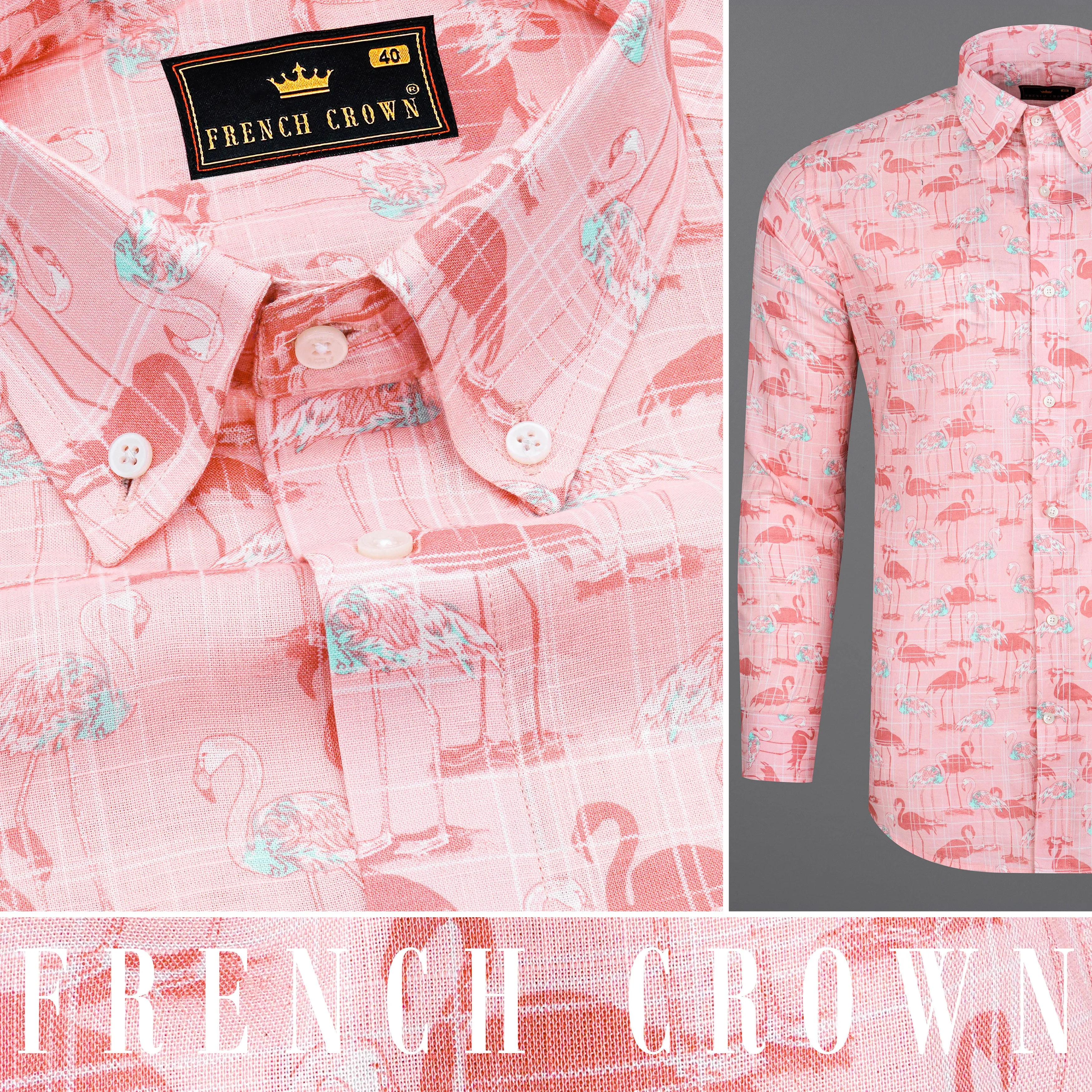 Azalea Pink Swan Printed Premium Cotton Shirt