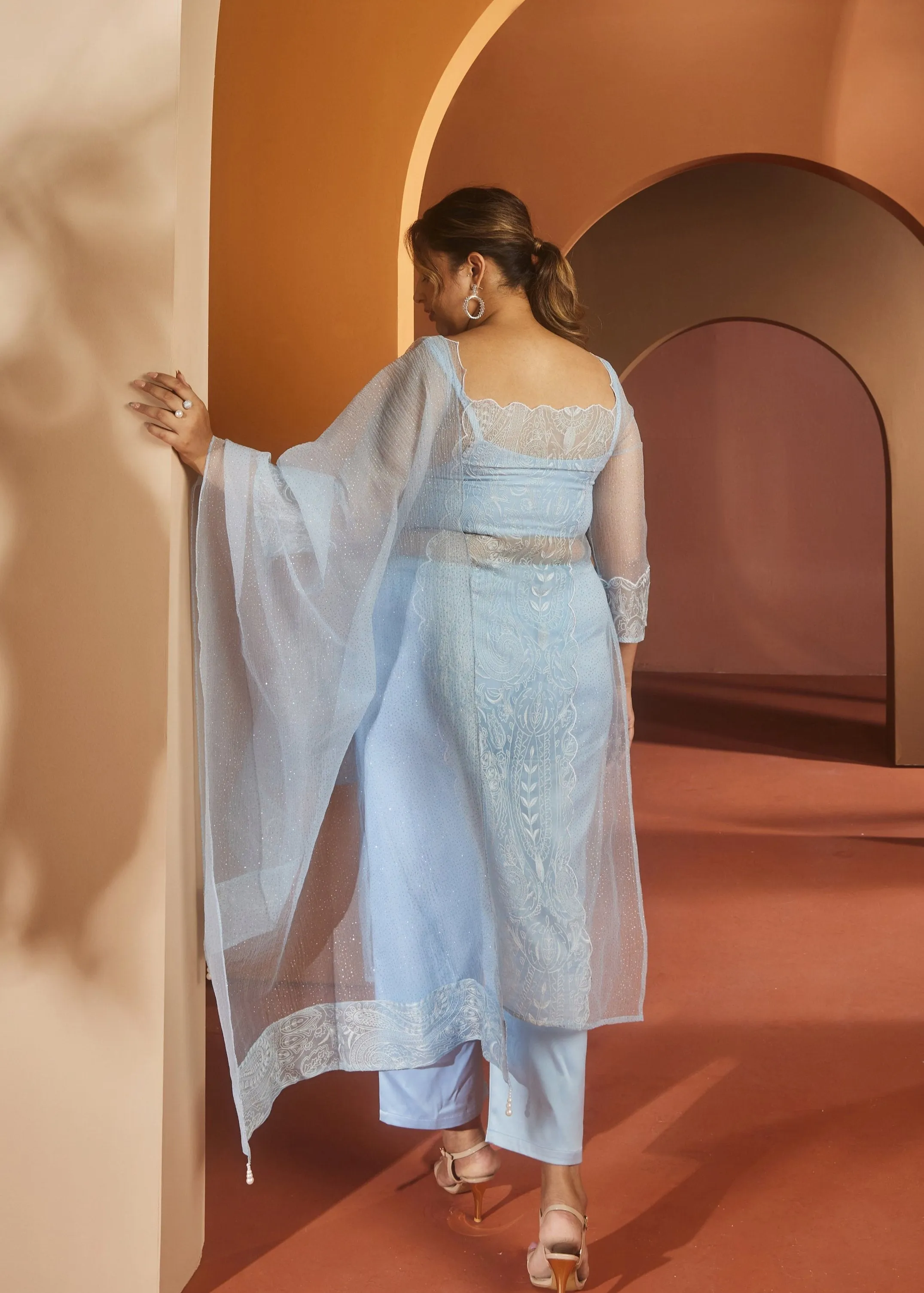 Barkha Sky Blue Embroidered Organza Kurta Set