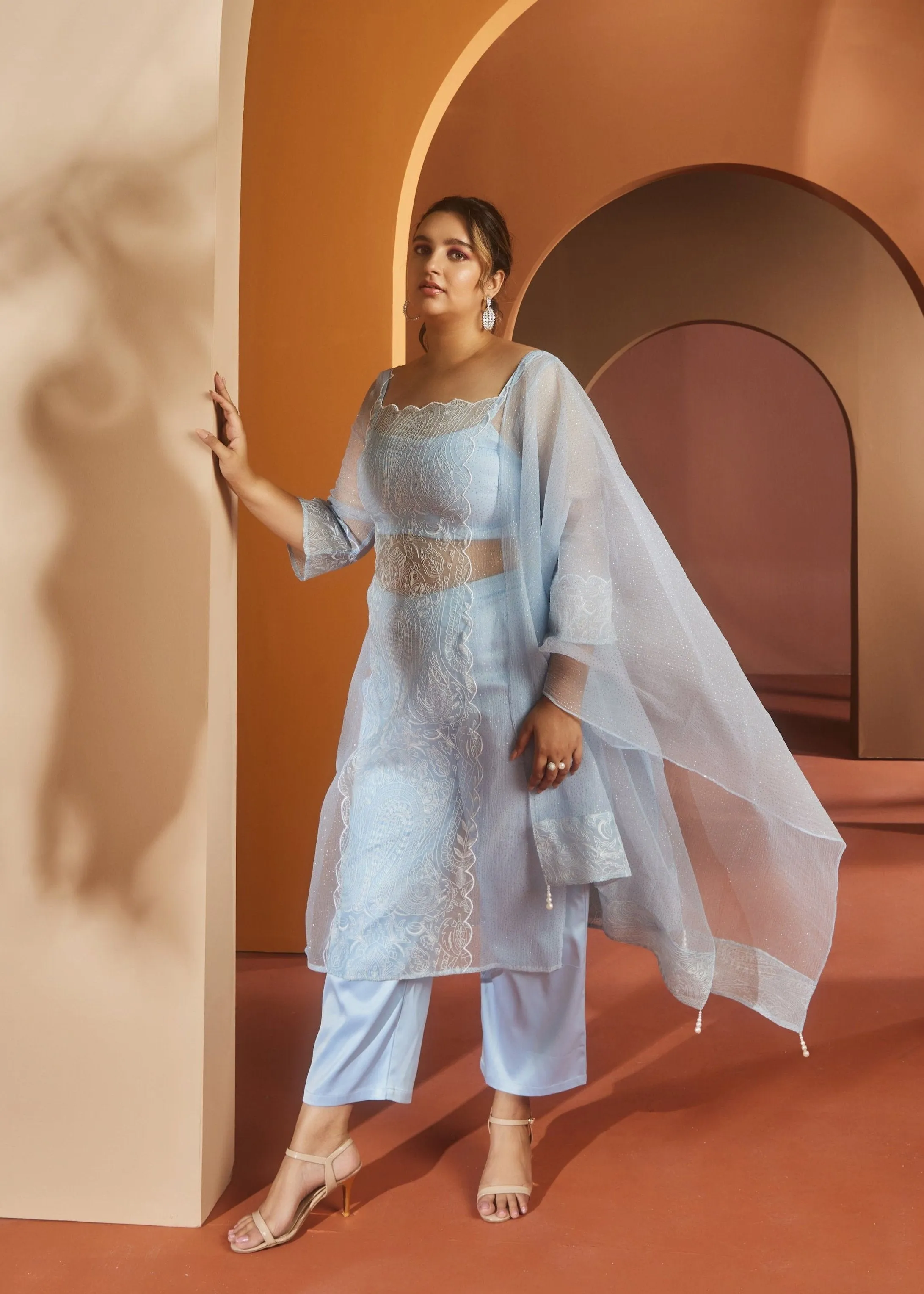 Barkha Sky Blue Embroidered Organza Kurta Set