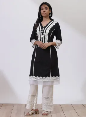 Black Alora Collection Kurta With Lace Detail