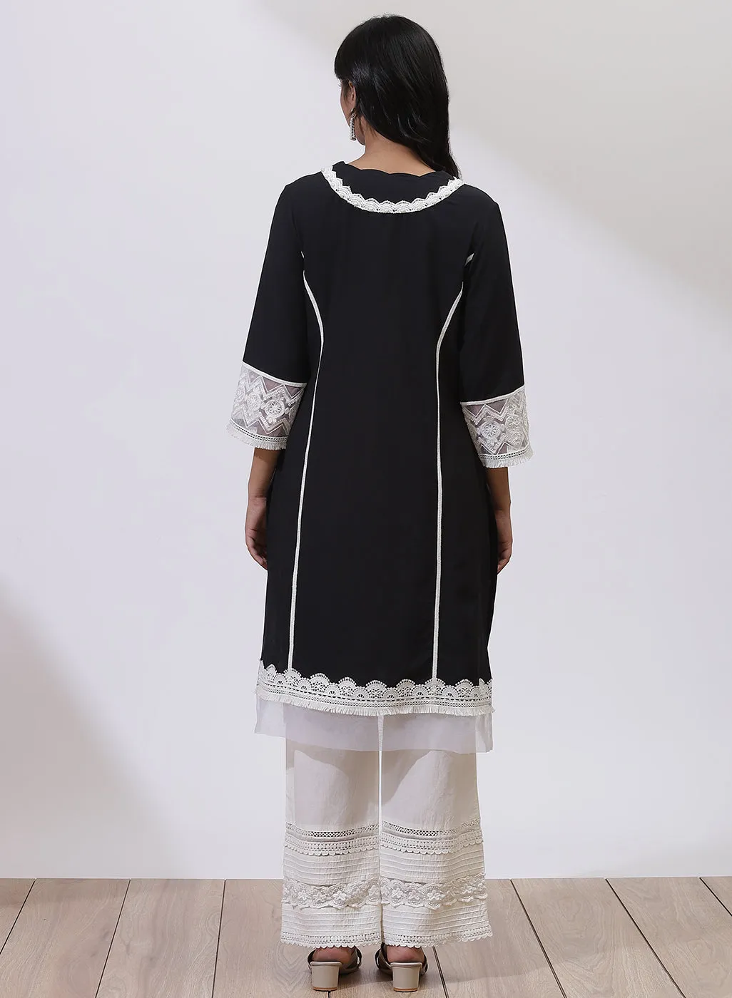 Black Alora Collection Kurta With Lace Detail