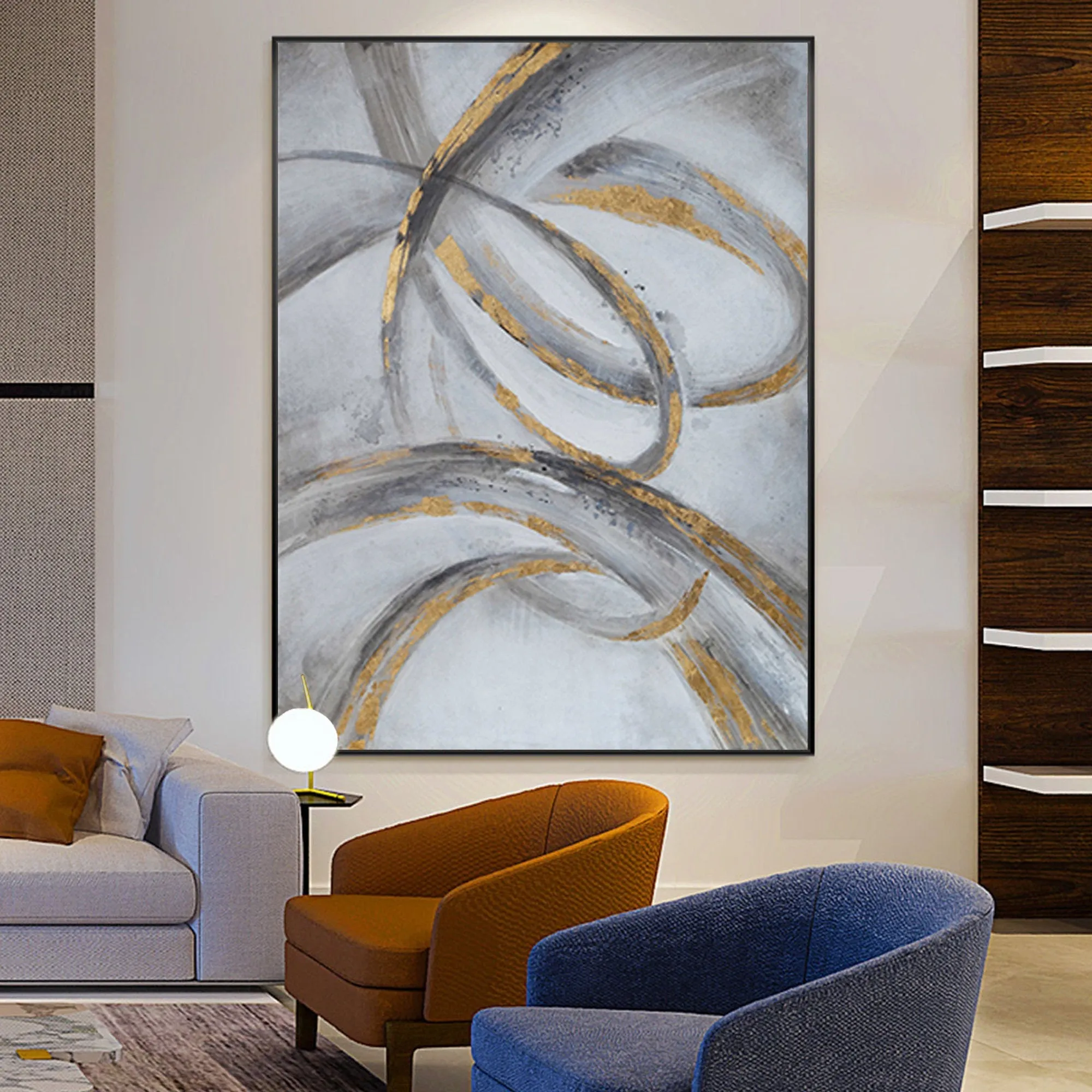 Black and Gold Wall Decor Grey Wall Painting Geometric Abstract Art Op068