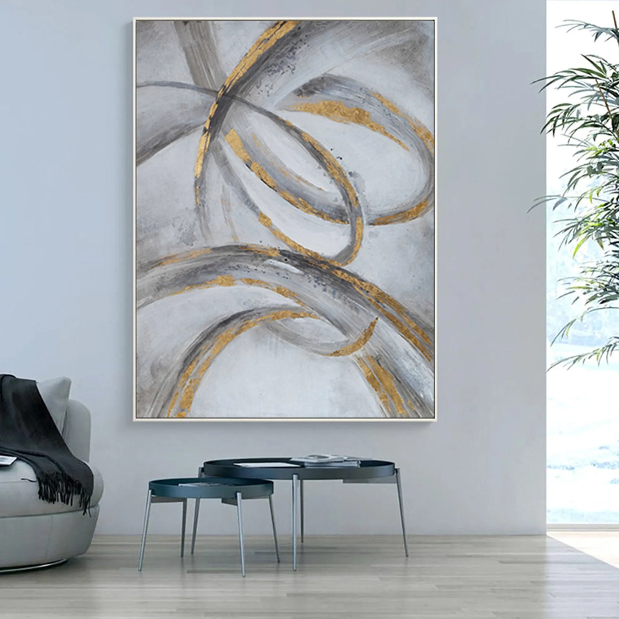 Black and Gold Wall Decor Grey Wall Painting Geometric Abstract Art Op068