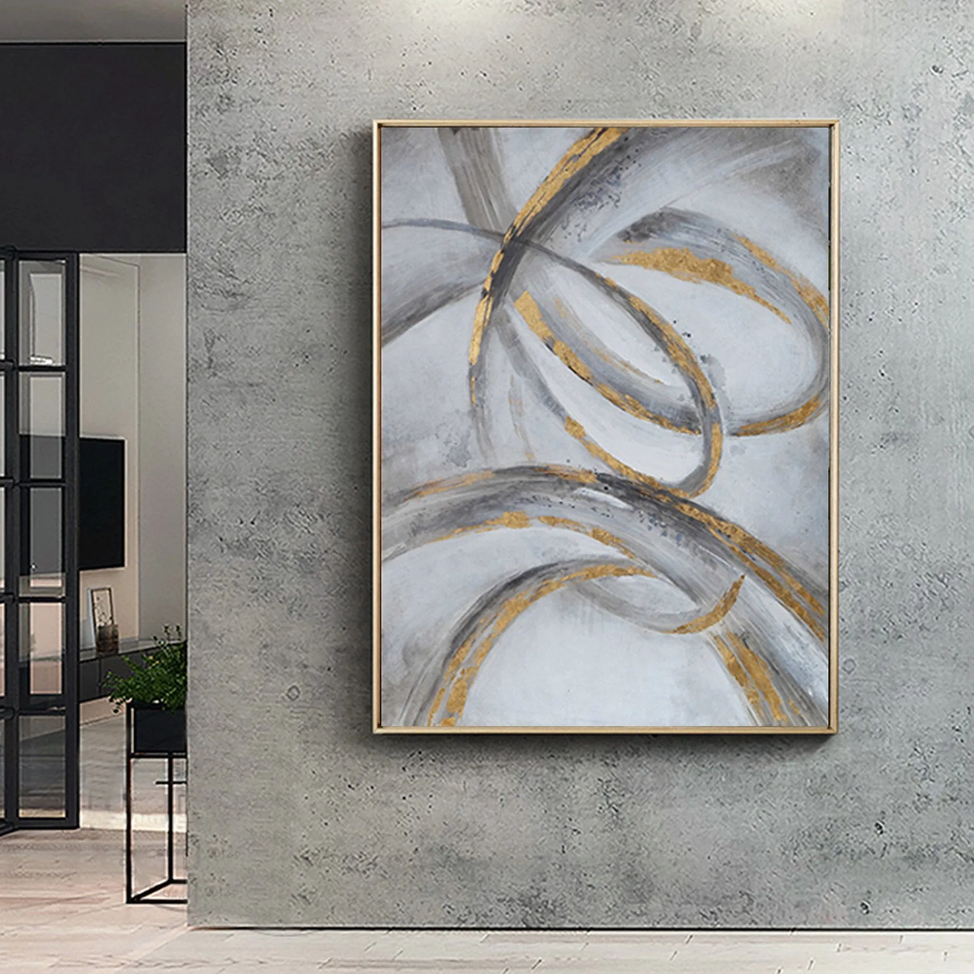 Black and Gold Wall Decor Grey Wall Painting Geometric Abstract Art Op068