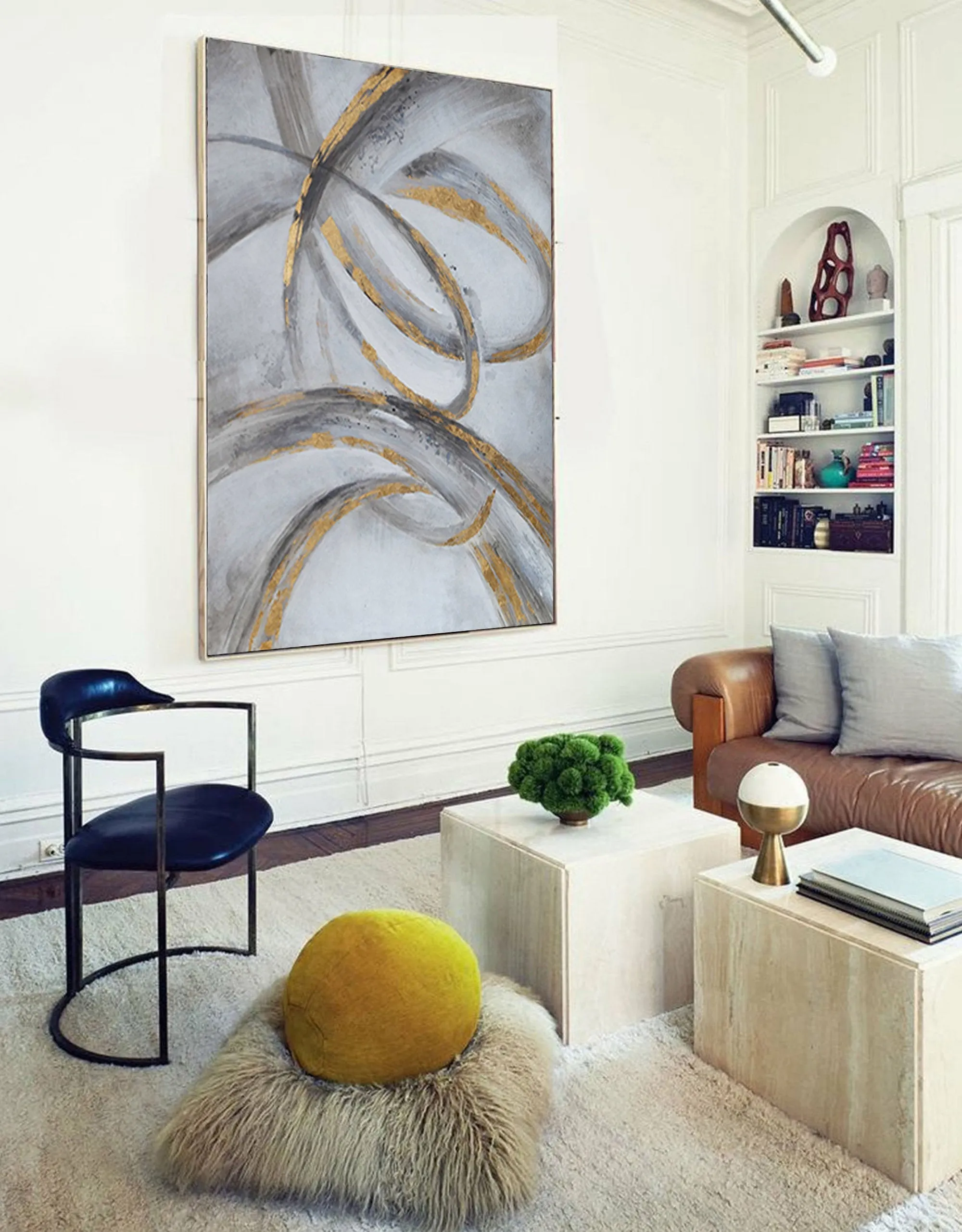 Black and Gold Wall Decor Grey Wall Painting Geometric Abstract Art Op068