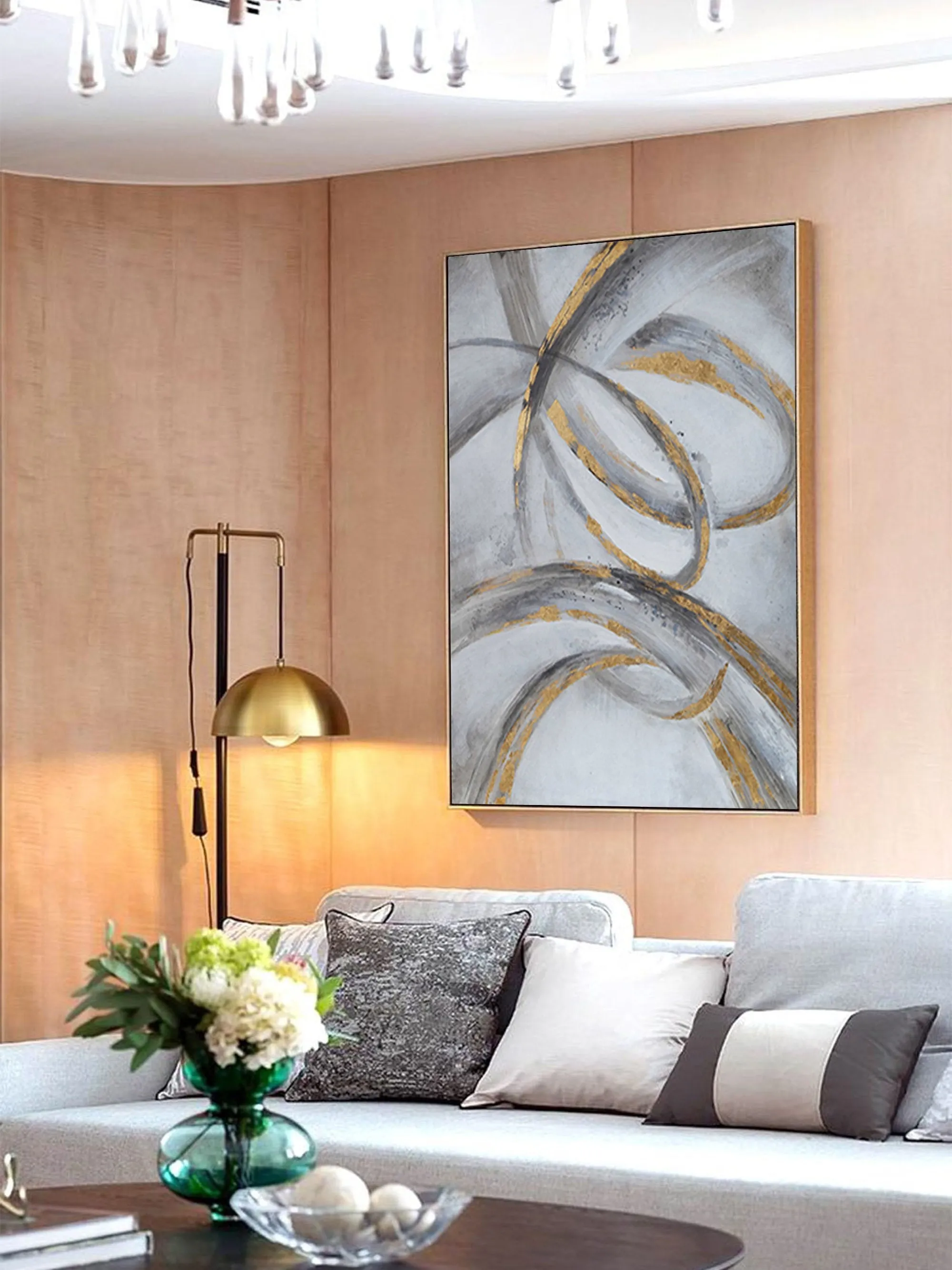 Black and Gold Wall Decor Grey Wall Painting Geometric Abstract Art Op068