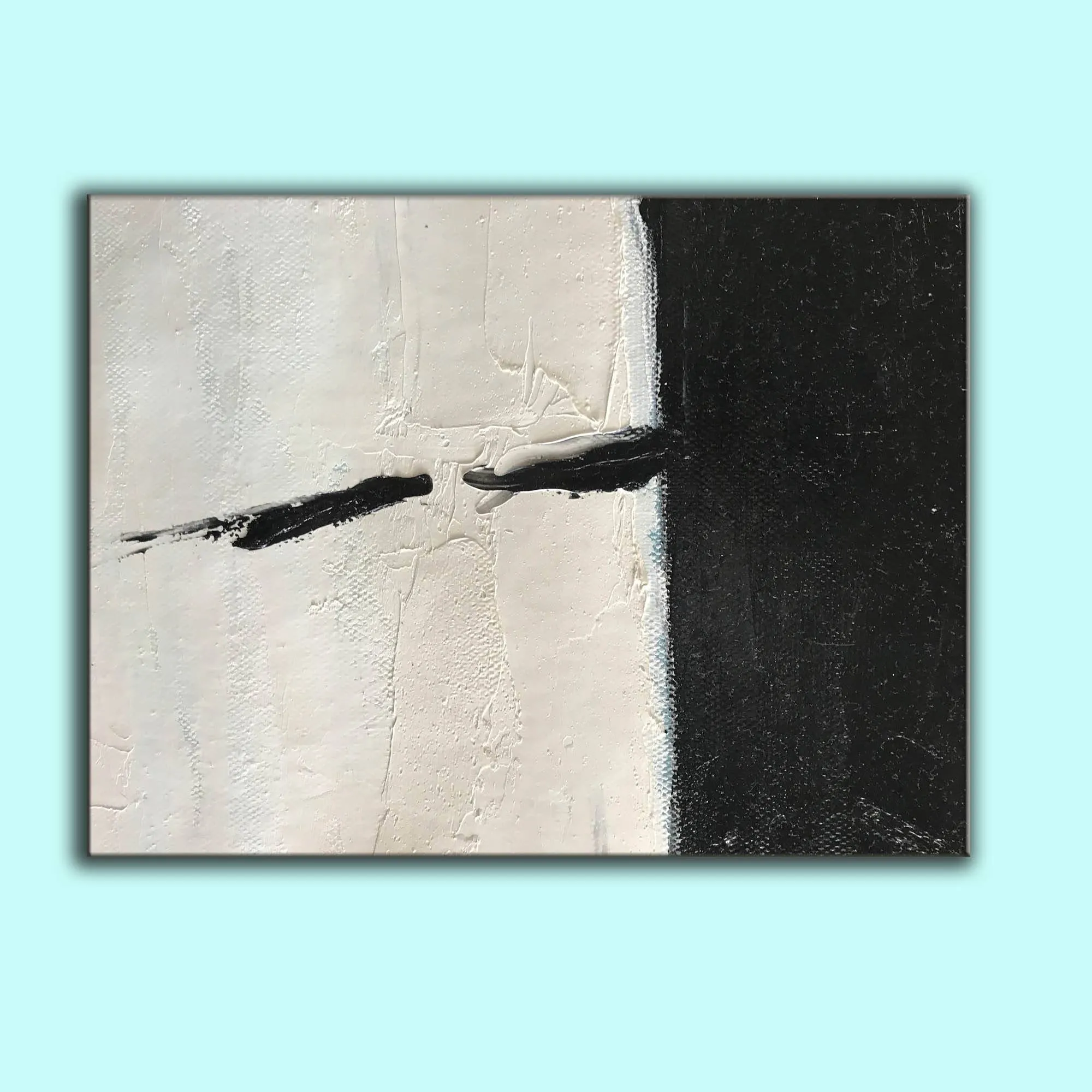 Black and White Abstract Painting Rich Textured Wall Art on Canvas Yp007