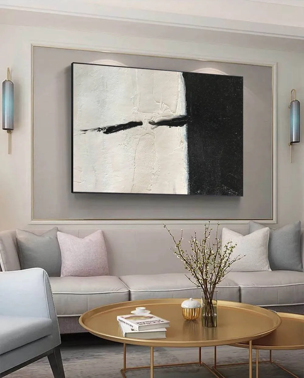 Black and White Abstract Painting Rich Textured Wall Art on Canvas Yp007