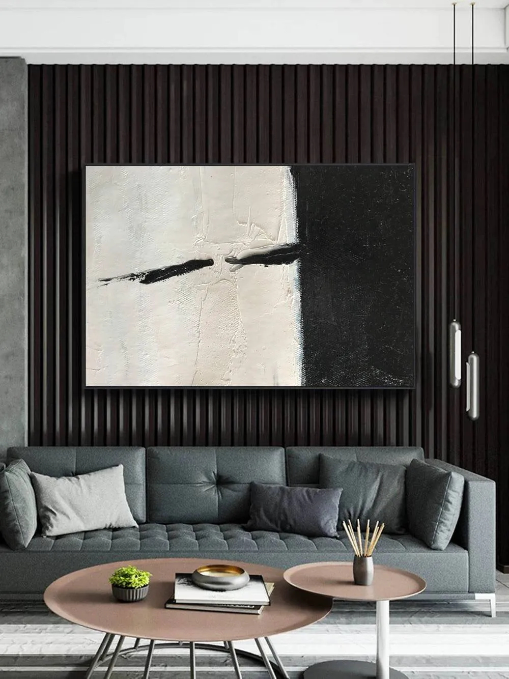 Black and White Abstract Painting Rich Textured Wall Art on Canvas Yp007