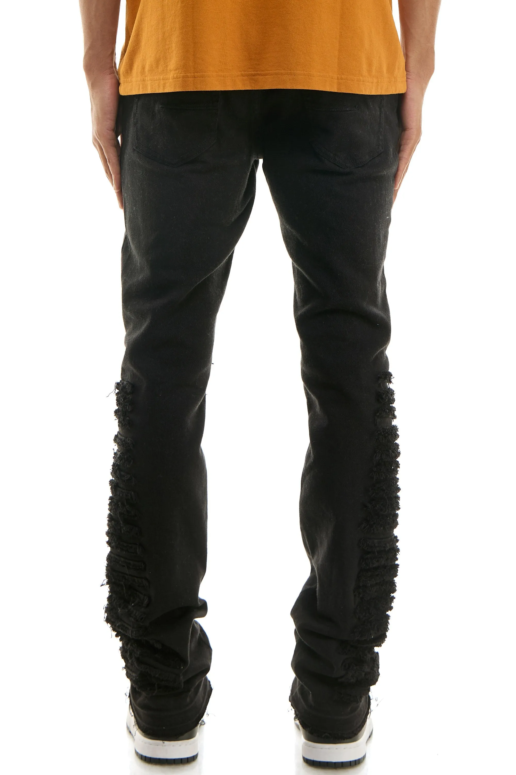 Black Men's Skinny Stacked Pants in Stretch Twill