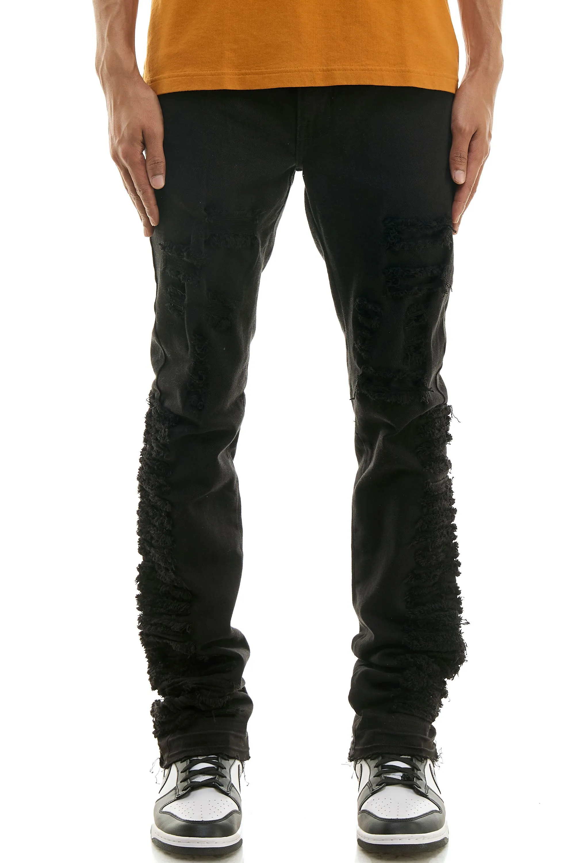 Black Men's Skinny Stacked Pants in Stretch Twill