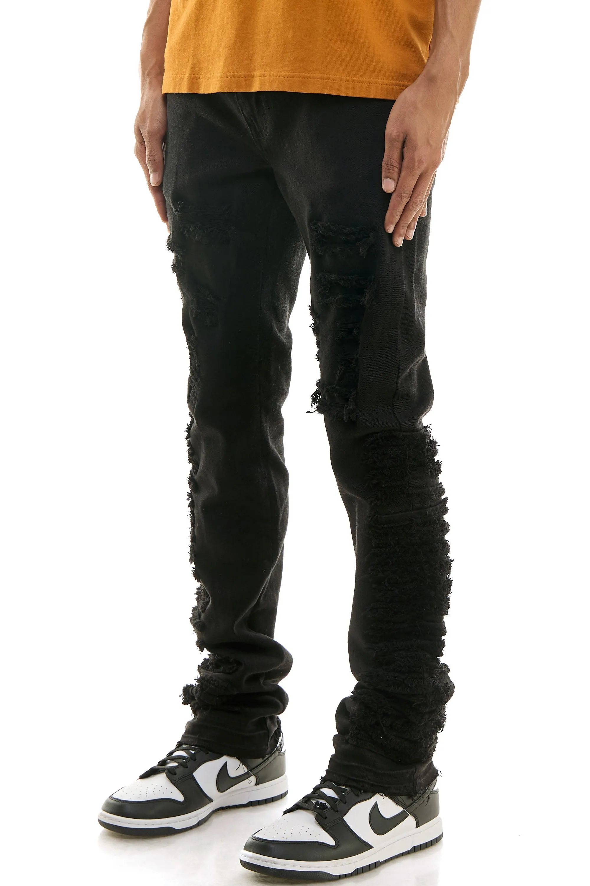 Black Men's Skinny Stacked Pants in Stretch Twill