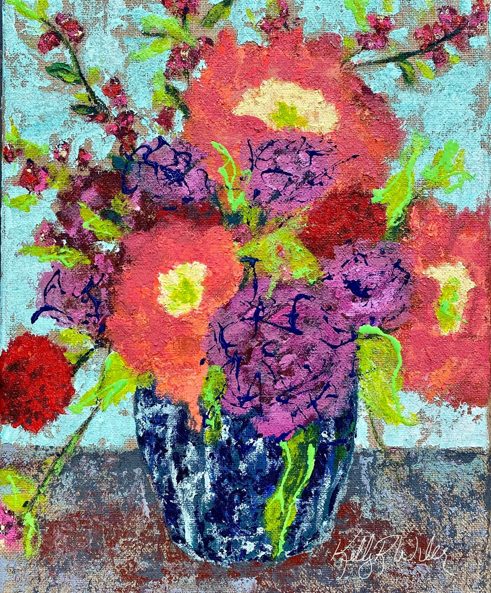 Blooms on Burlap original art