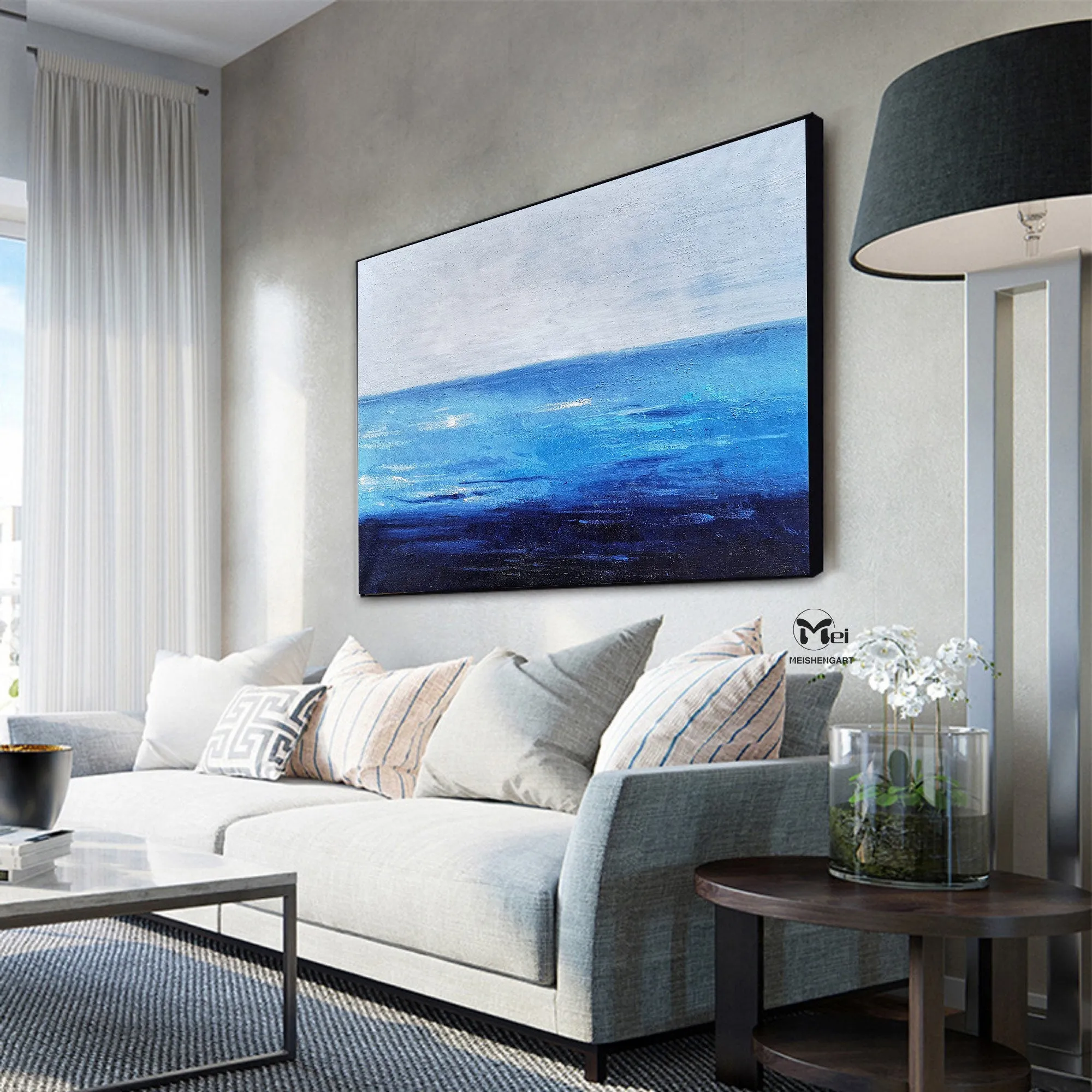 Blue Ocean Canvas Painting Bright Wall Painting Ap124