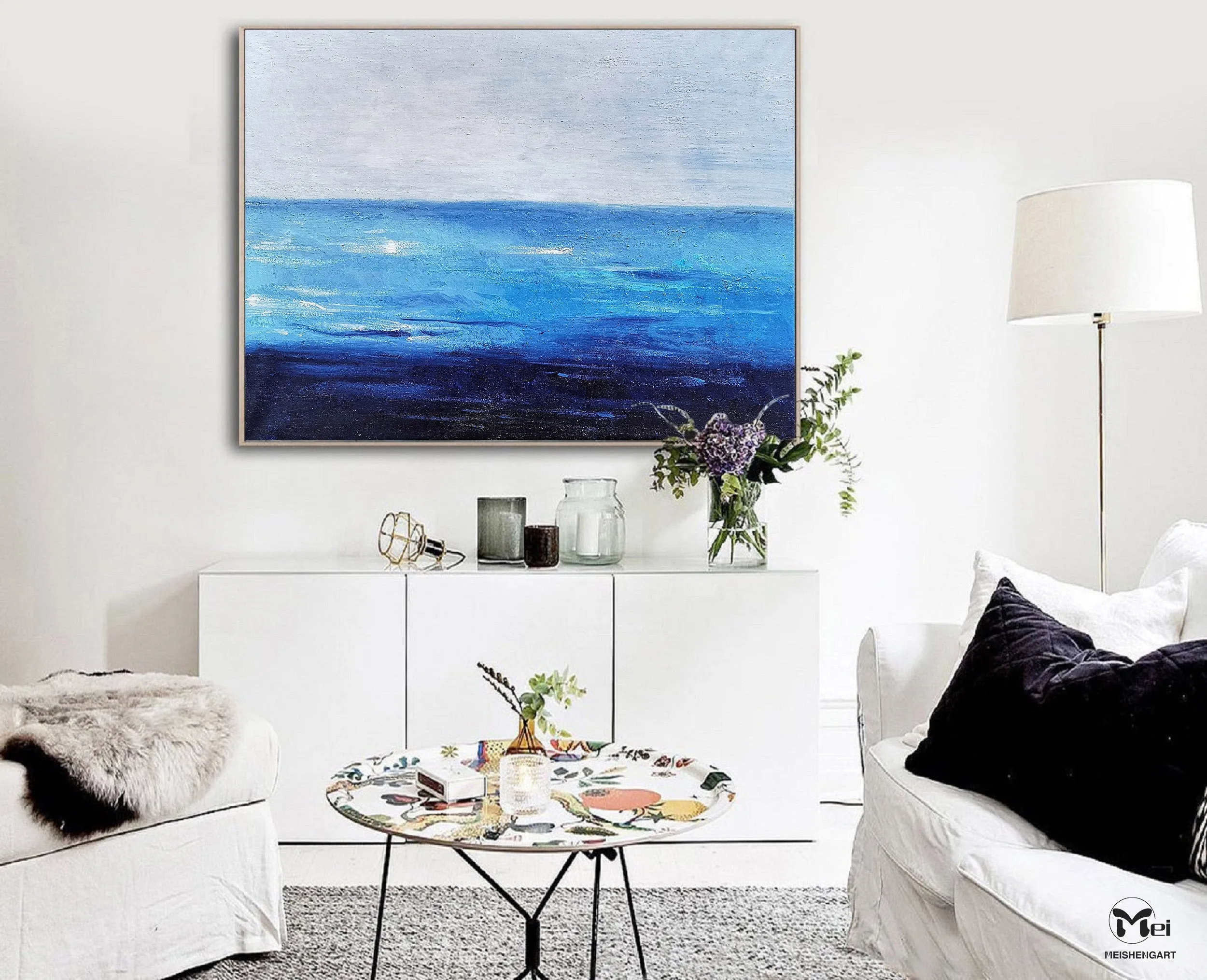 Blue Ocean Canvas Painting Bright Wall Painting Ap124