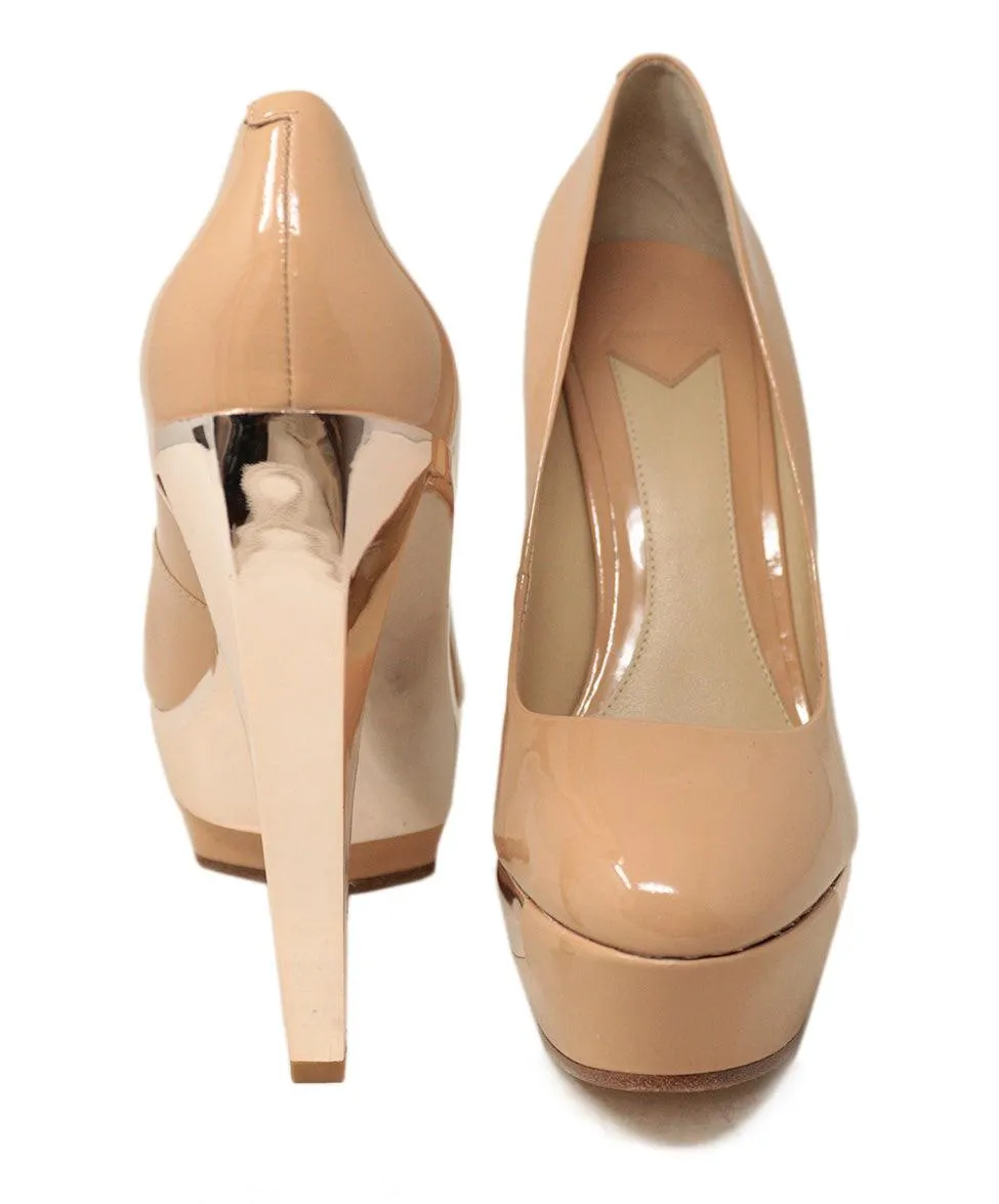 Brian Atwood Nude Patent Leather & Gold Heels sz 7