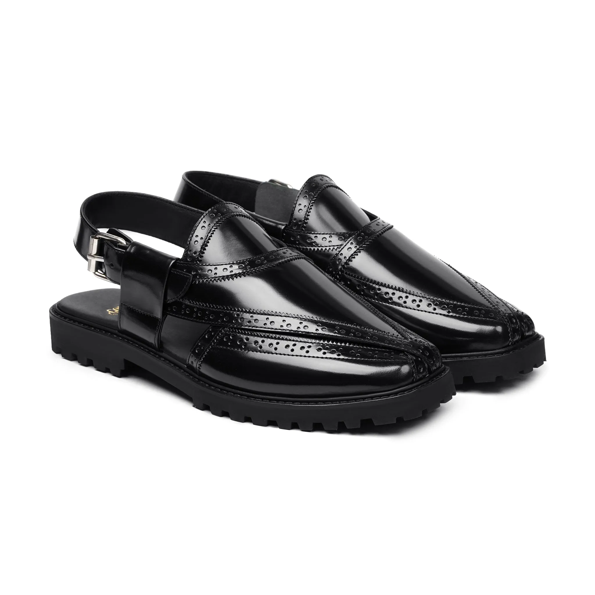 Brooklyn - Men's Black Box Leather High Shine Sandal