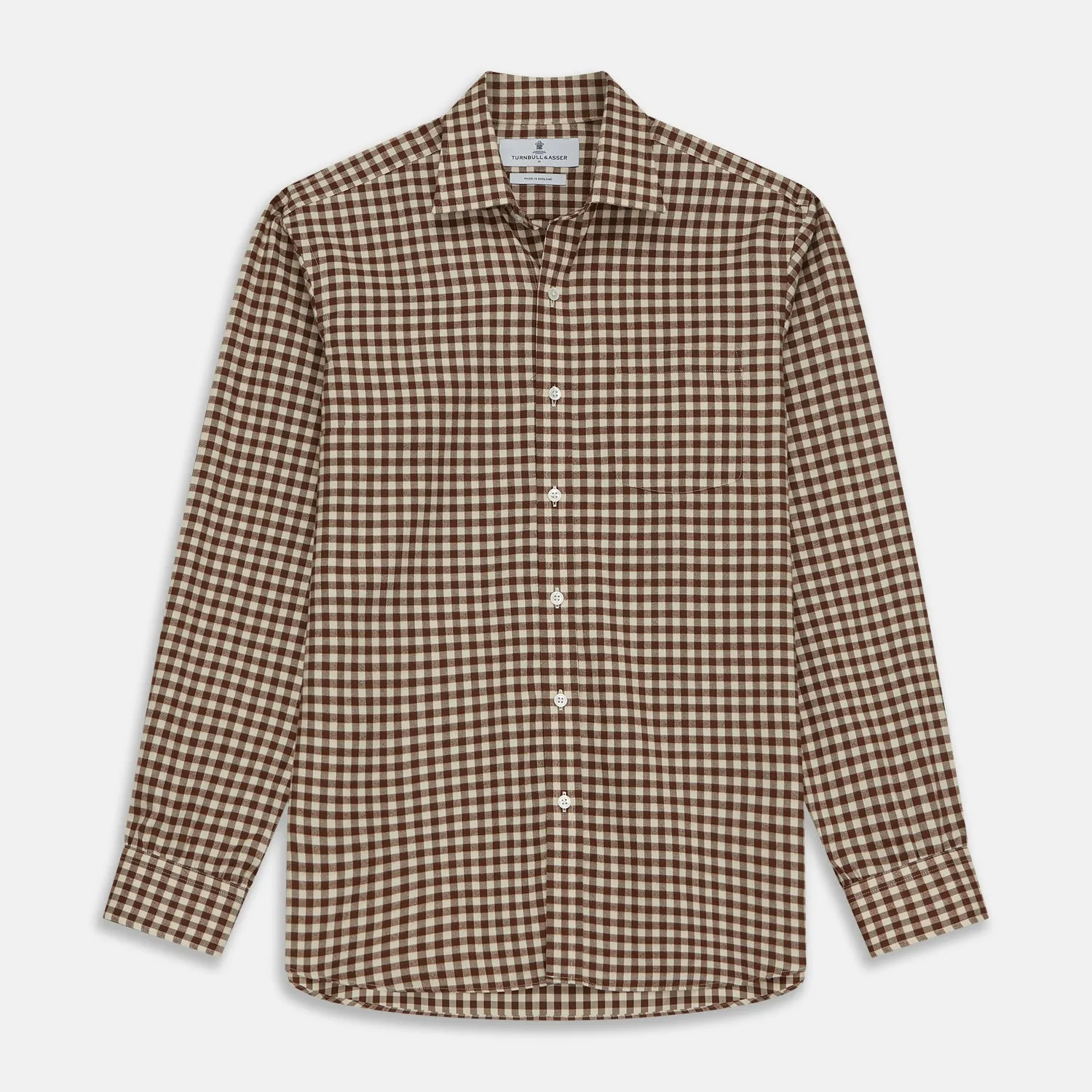 Brown Check Weekend Fit Shirt with Derby Collar and 1-Button Cuffs