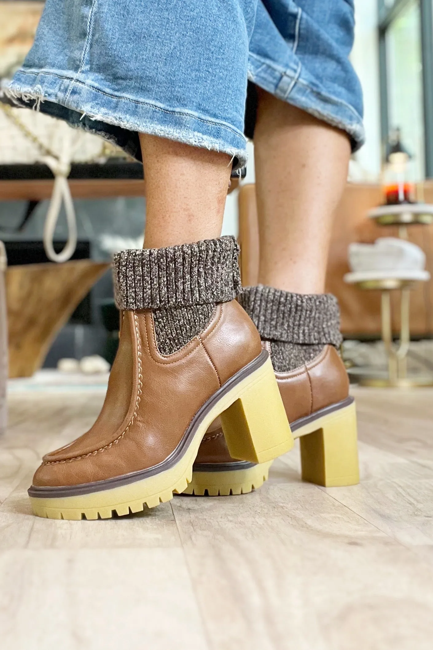 Brown Leather Sock Boot (pre-order)