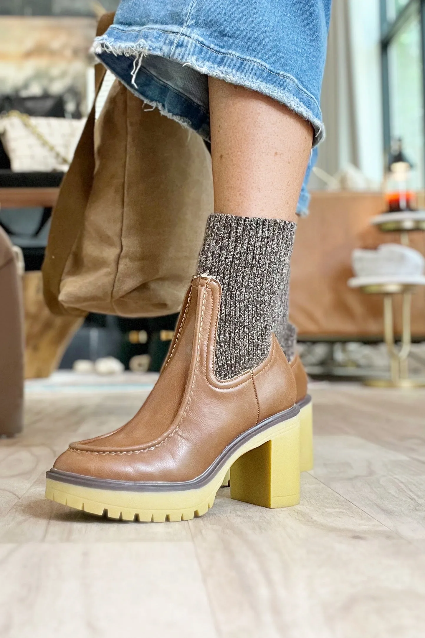 Brown Leather Sock Boot (pre-order)