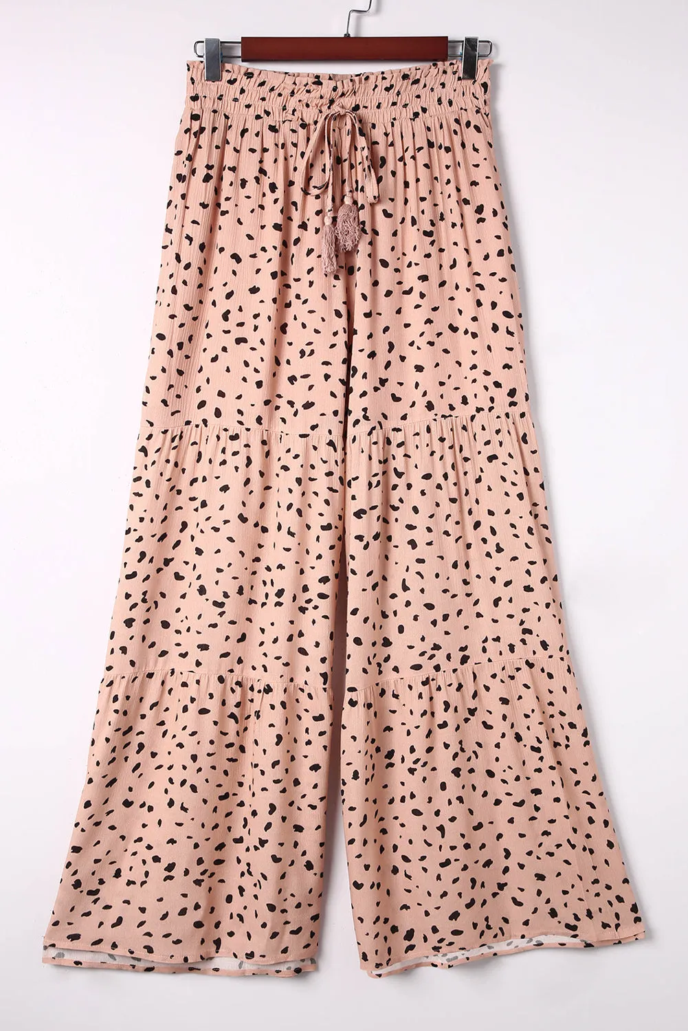 Brown Ruffle Wide Leg Dalmatian Palazzo Pants