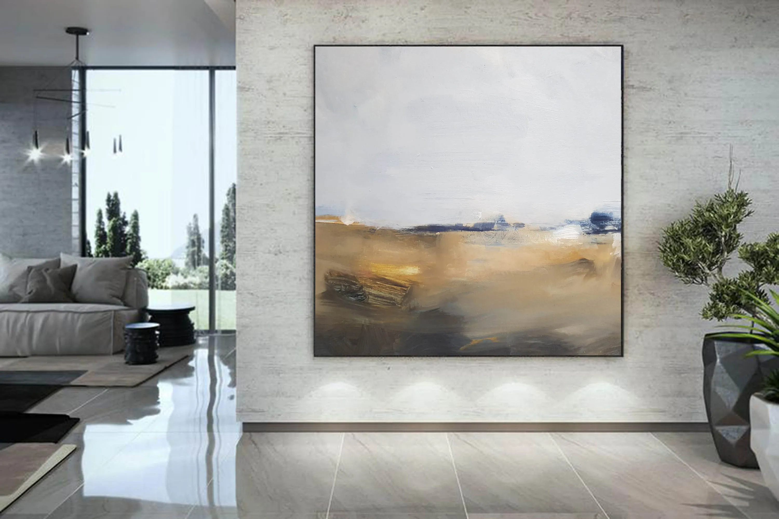 Brown White Landscape Painting living Room Wall Art Yp060