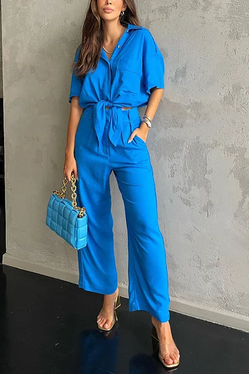 Stylish Kont Shirt and Wide Leg Pants Set - Button-Up, Comfortable, Trendy