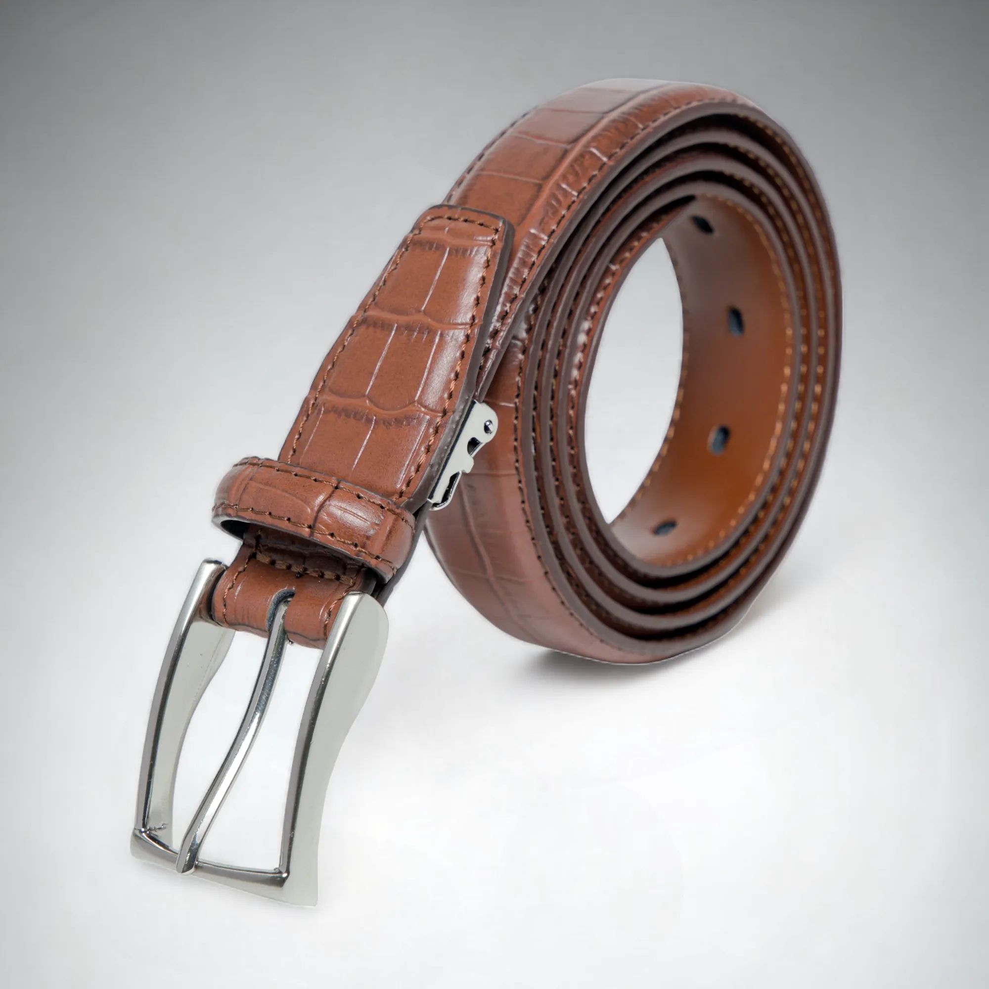 Chokore Crocodile Pattern Formal Pure Leather Belt (Brown)