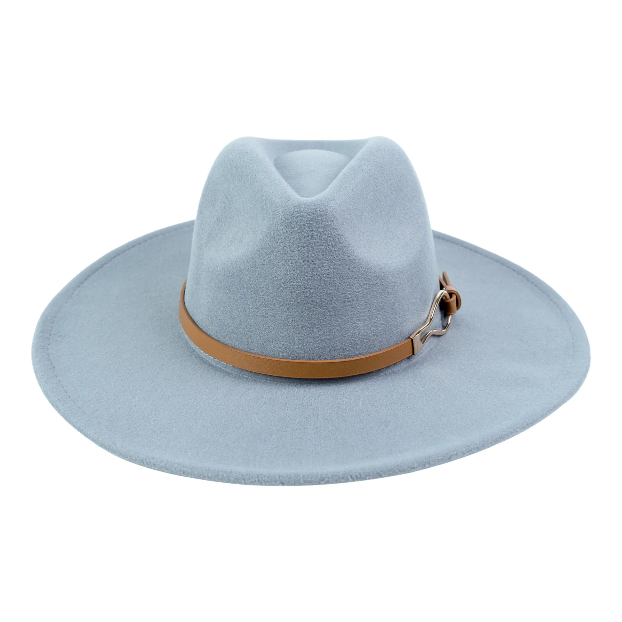 Chokore Fedora Hat with PU Leather Belt and Buckle (Light Gray)