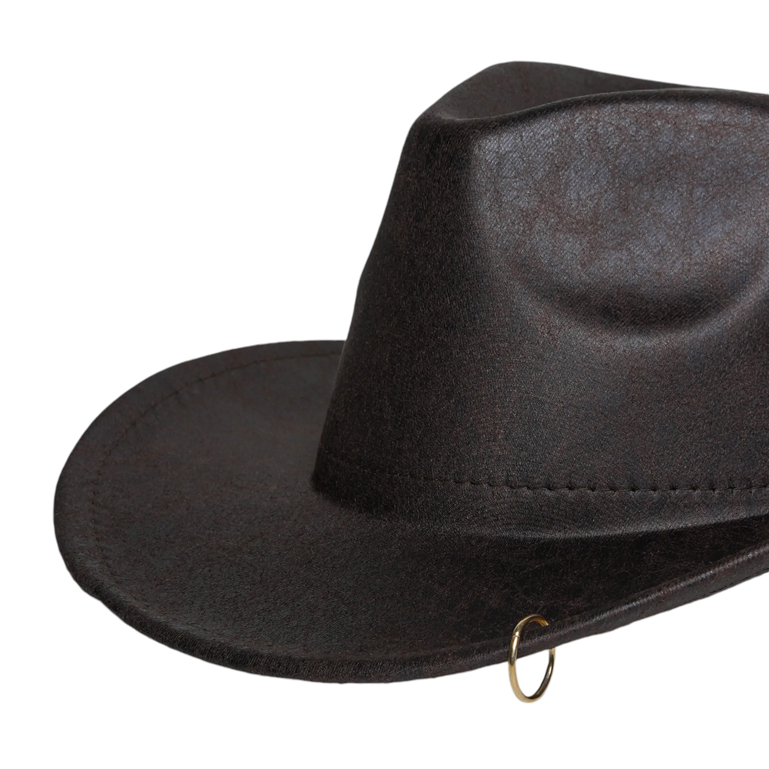 Chokore Leather Cowboy Hat with Metal Ring Details (Dark Brown)