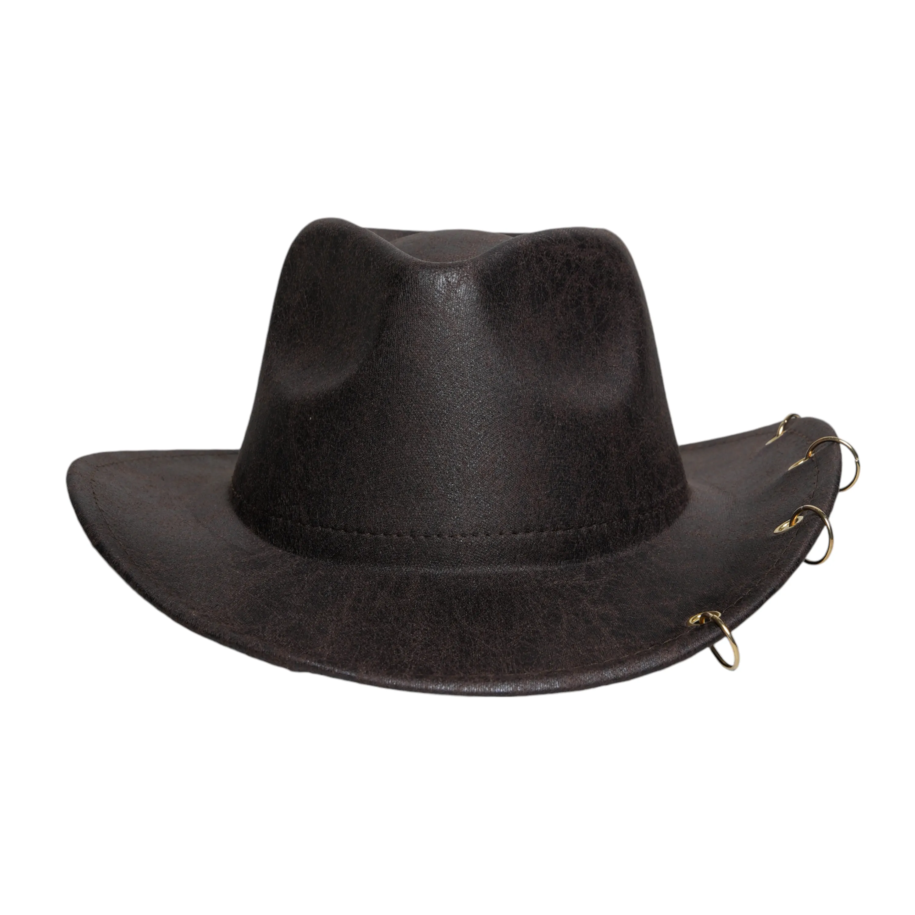 Chokore Leather Cowboy Hat with Metal Ring Details (Dark Brown)