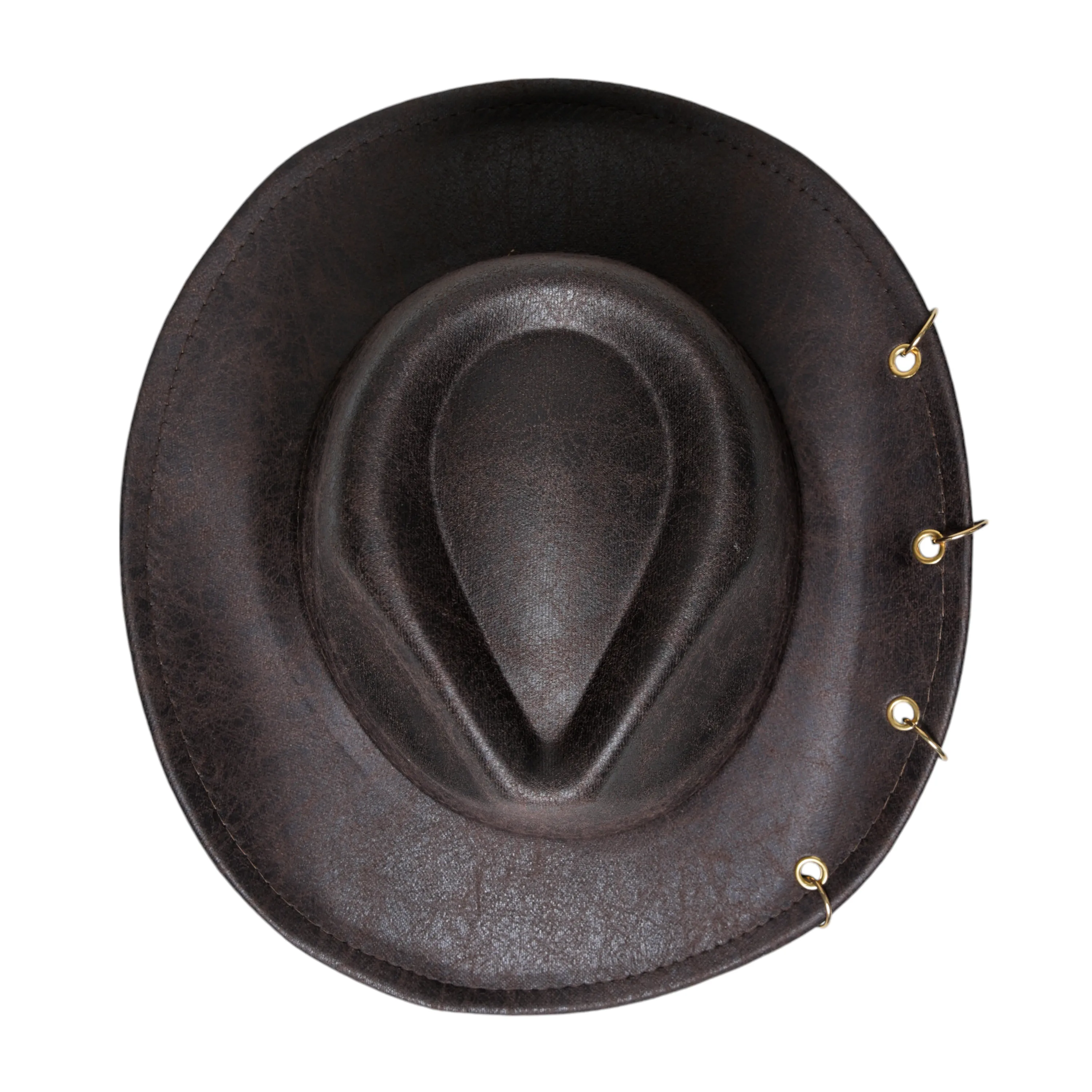 Chokore Leather Cowboy Hat with Metal Ring Details (Dark Brown)