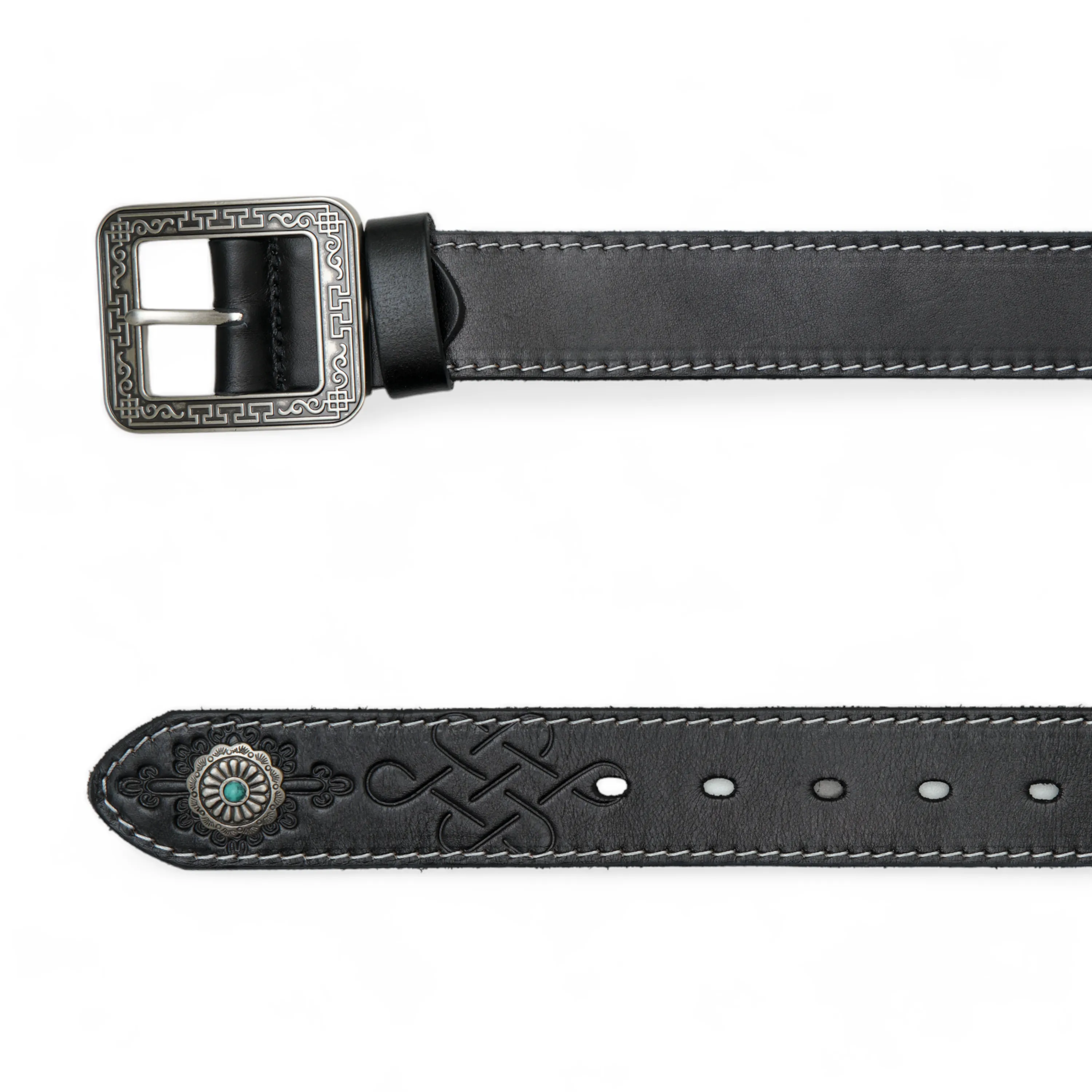 Chokore Mongolian Embossed Belt Pure Leather Belt (Black)