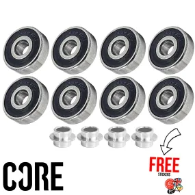 CORE Skateboard / Roller Derby Replacement Bearings Set 8 Pack, ABEC 7