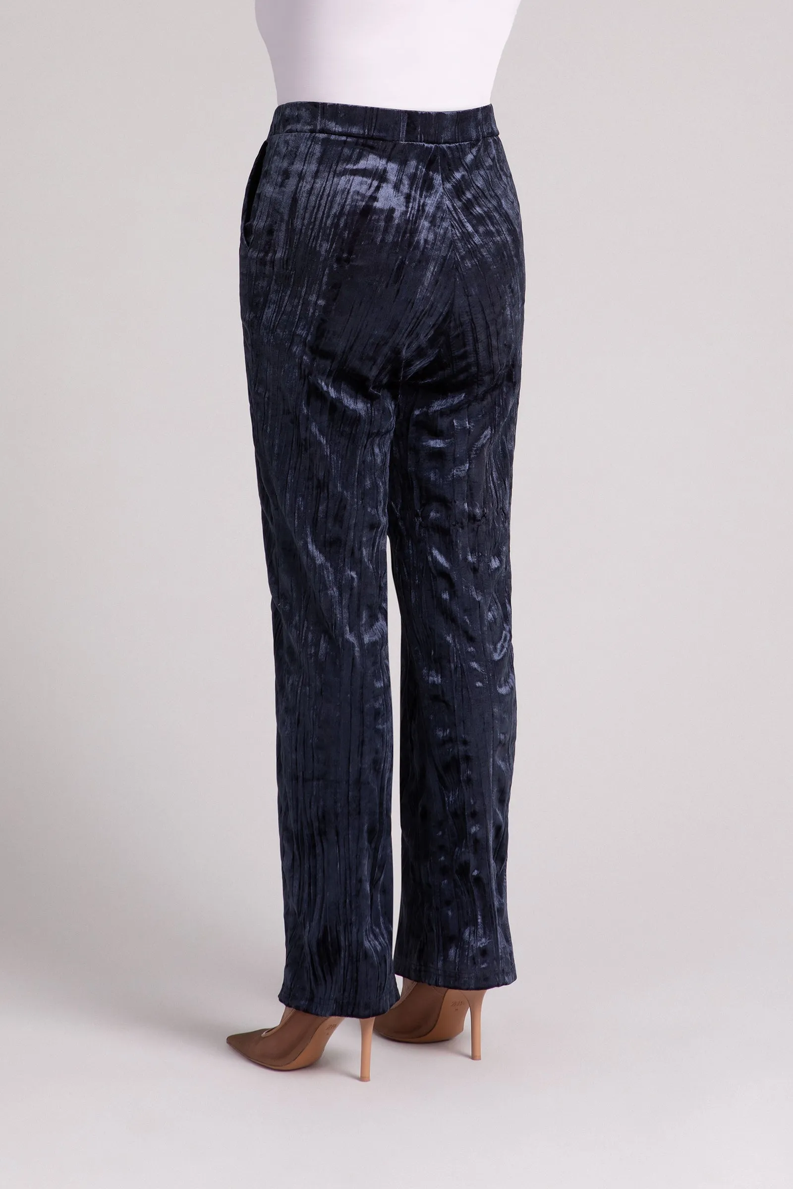 Crinkle Velvet Straight Leg Pant | Navy