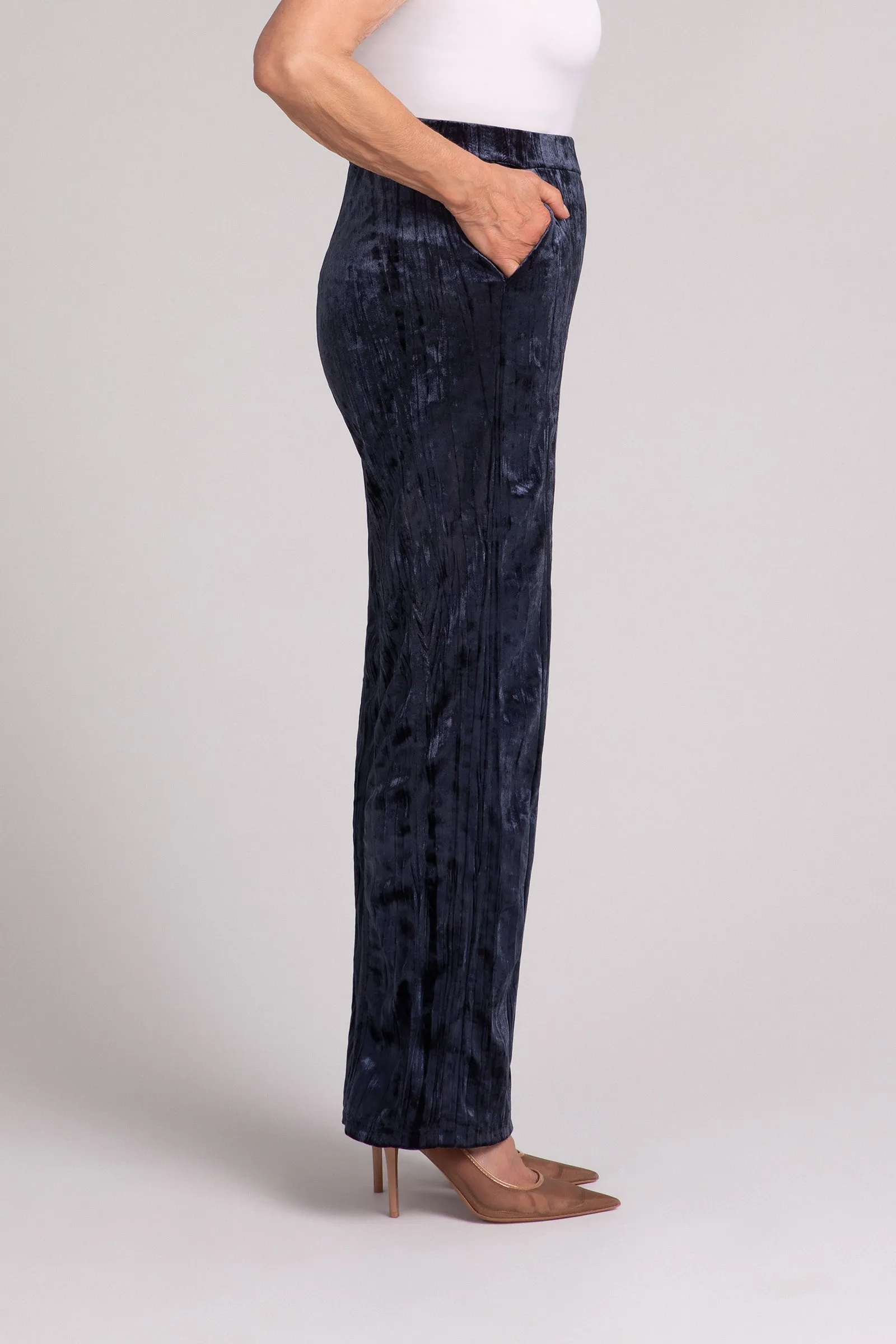 Crinkle Velvet Straight Leg Pant | Navy