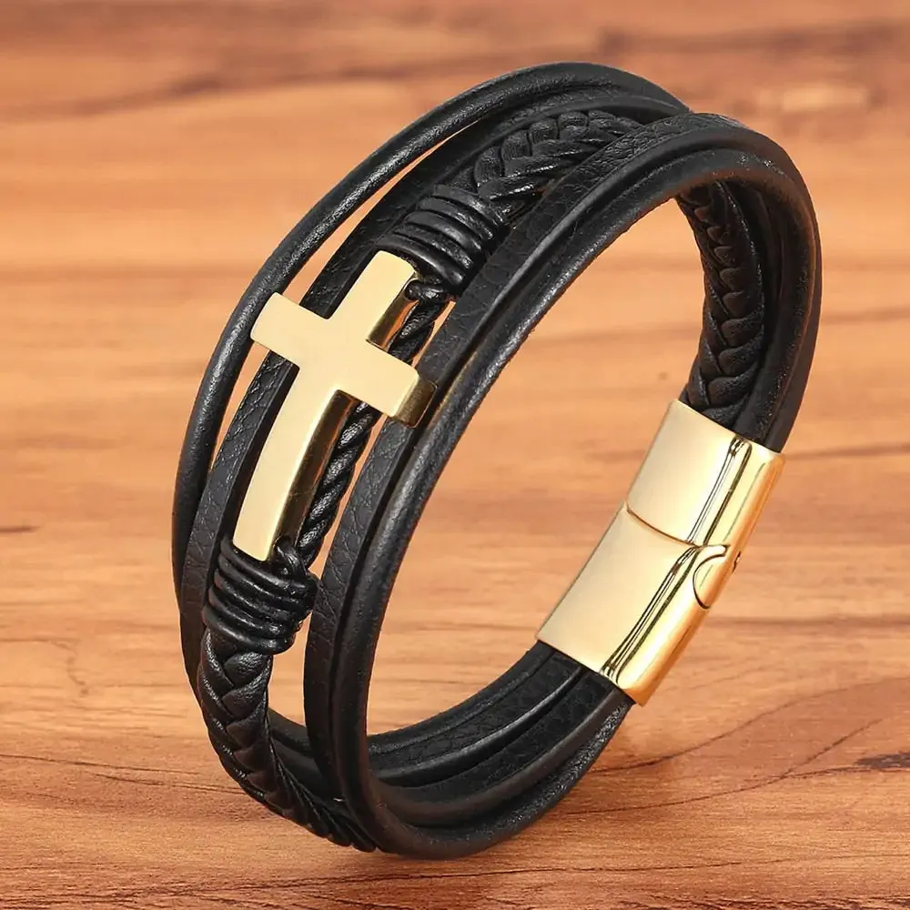 Cross Leather Bracelet - Vegan leather - Imported