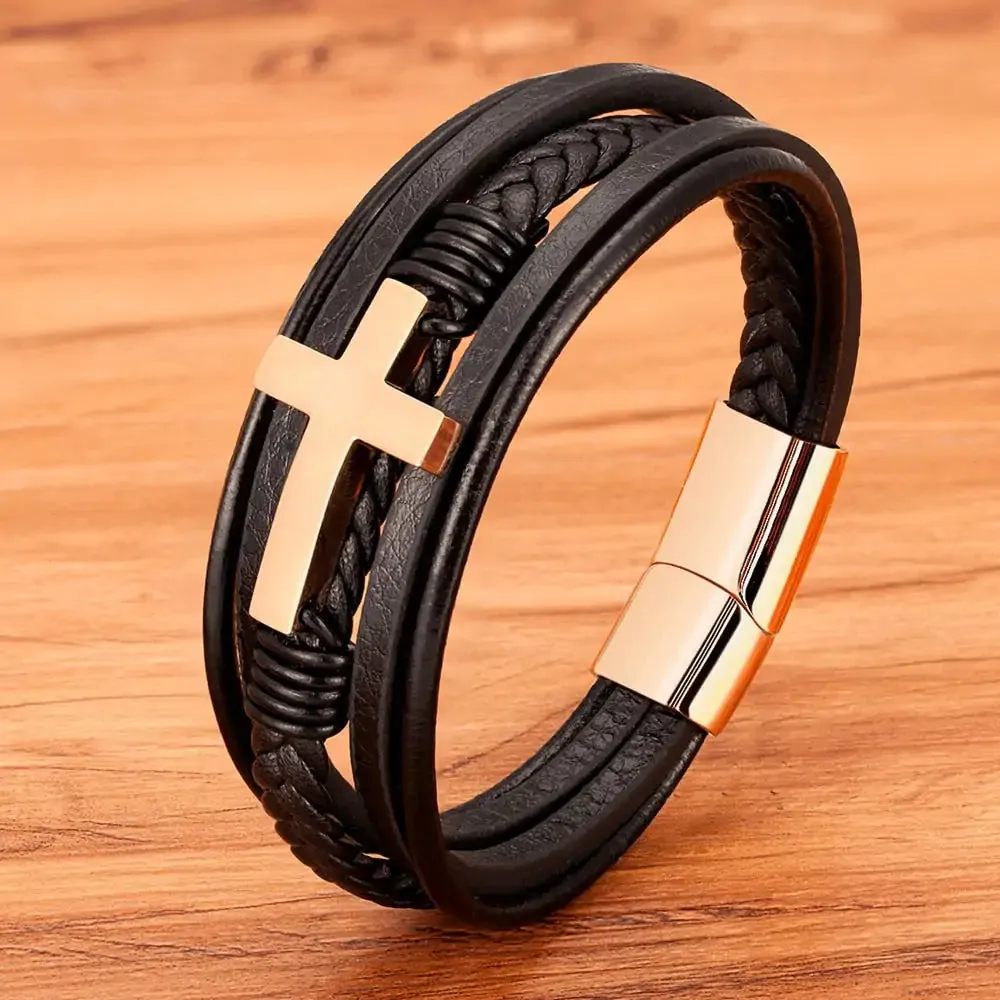 Cross Leather Bracelet - Vegan leather - Imported