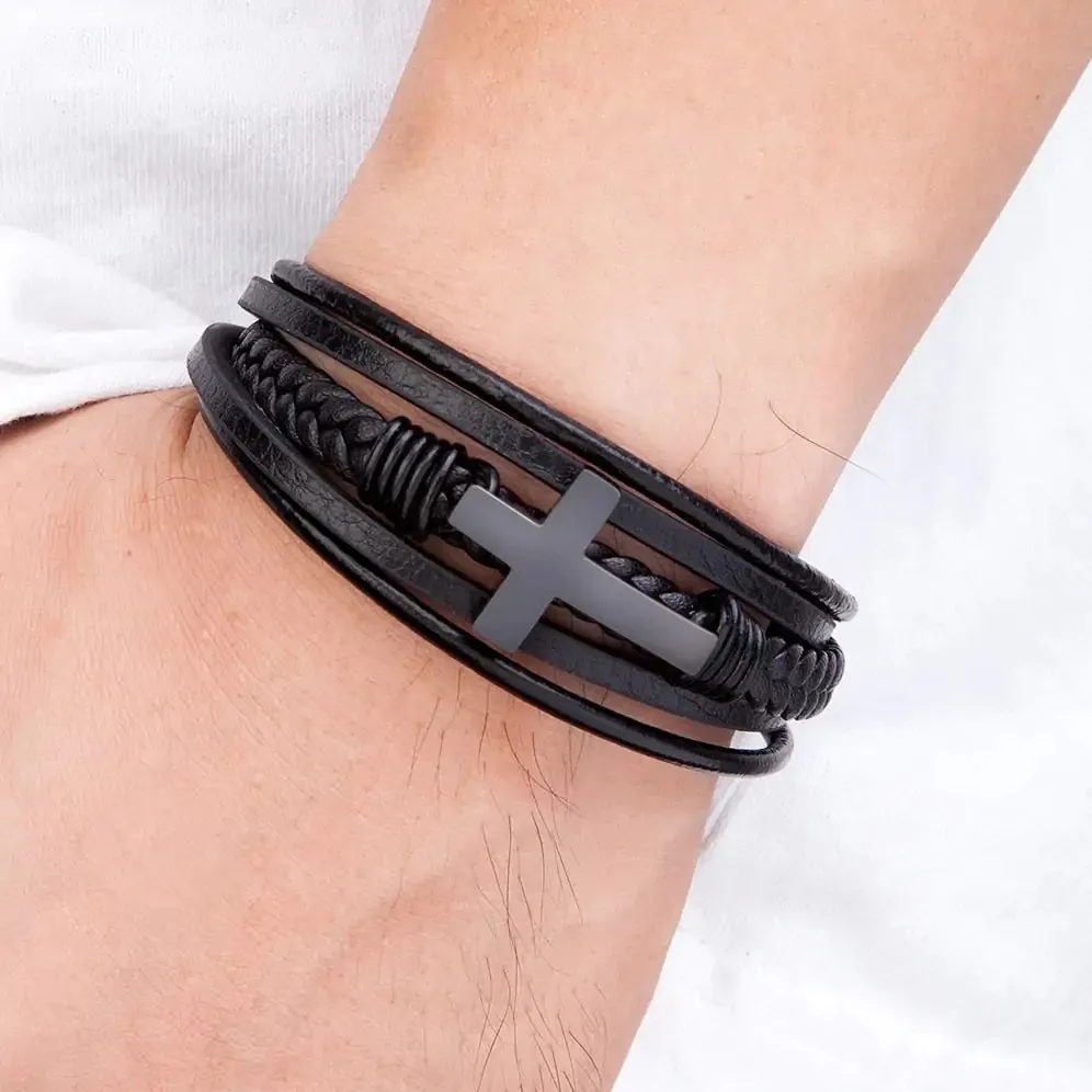 Cross Leather Bracelet - Vegan leather - Imported