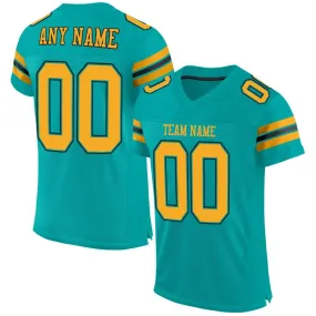 Custom Aqua Gold-Black Mesh Authentic Football Jersey